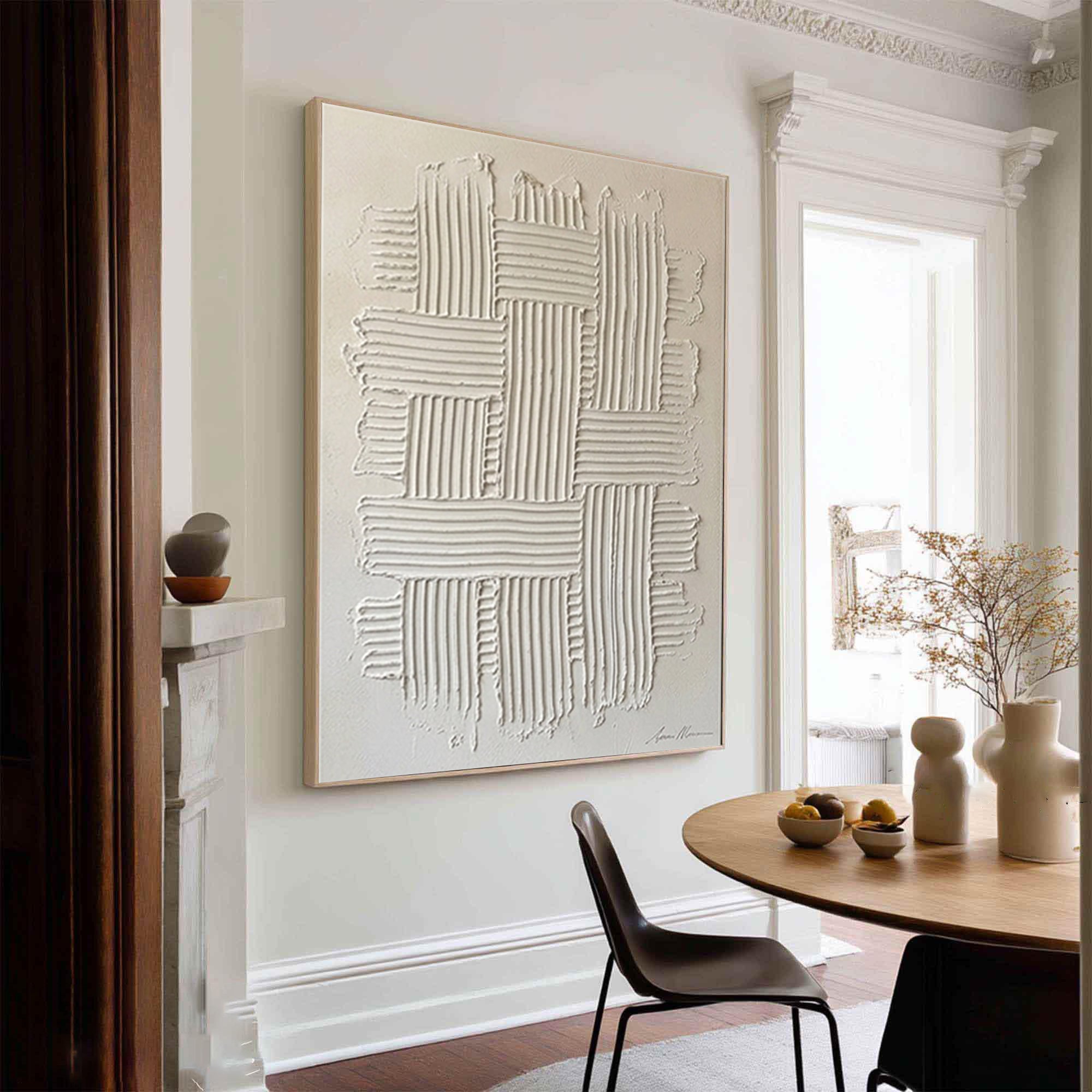 Large Luxury White Relief Painting Modern Textured Canvas Art 