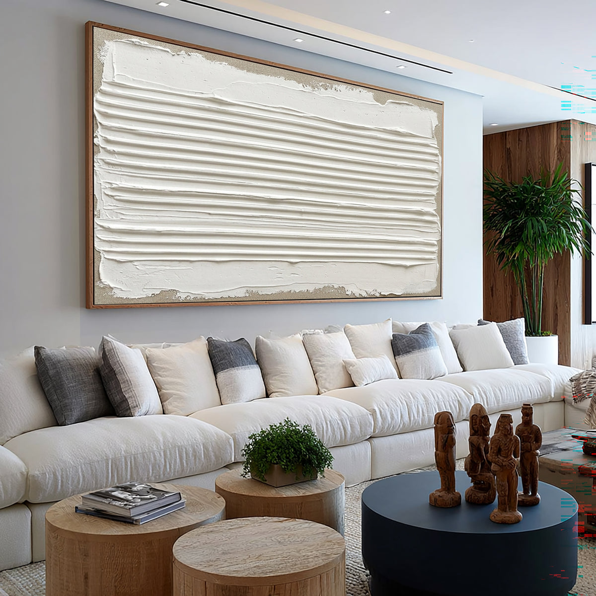A Quiet Horizon Made By Hand Large White Textured Abstract Wall Art Sculptural Relief Artwork