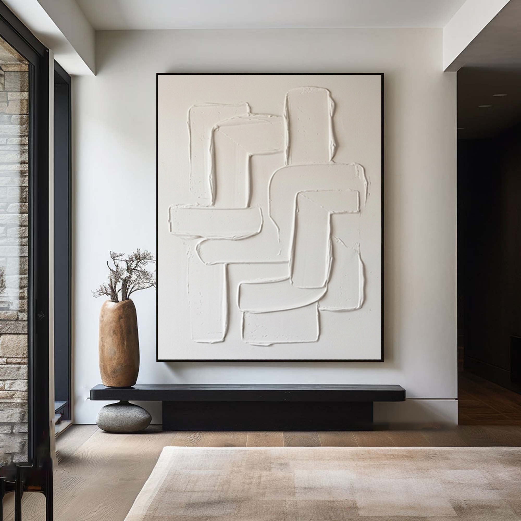 Large Neutral Textured Canvas Art Contemporary Sculptural Wall Decor