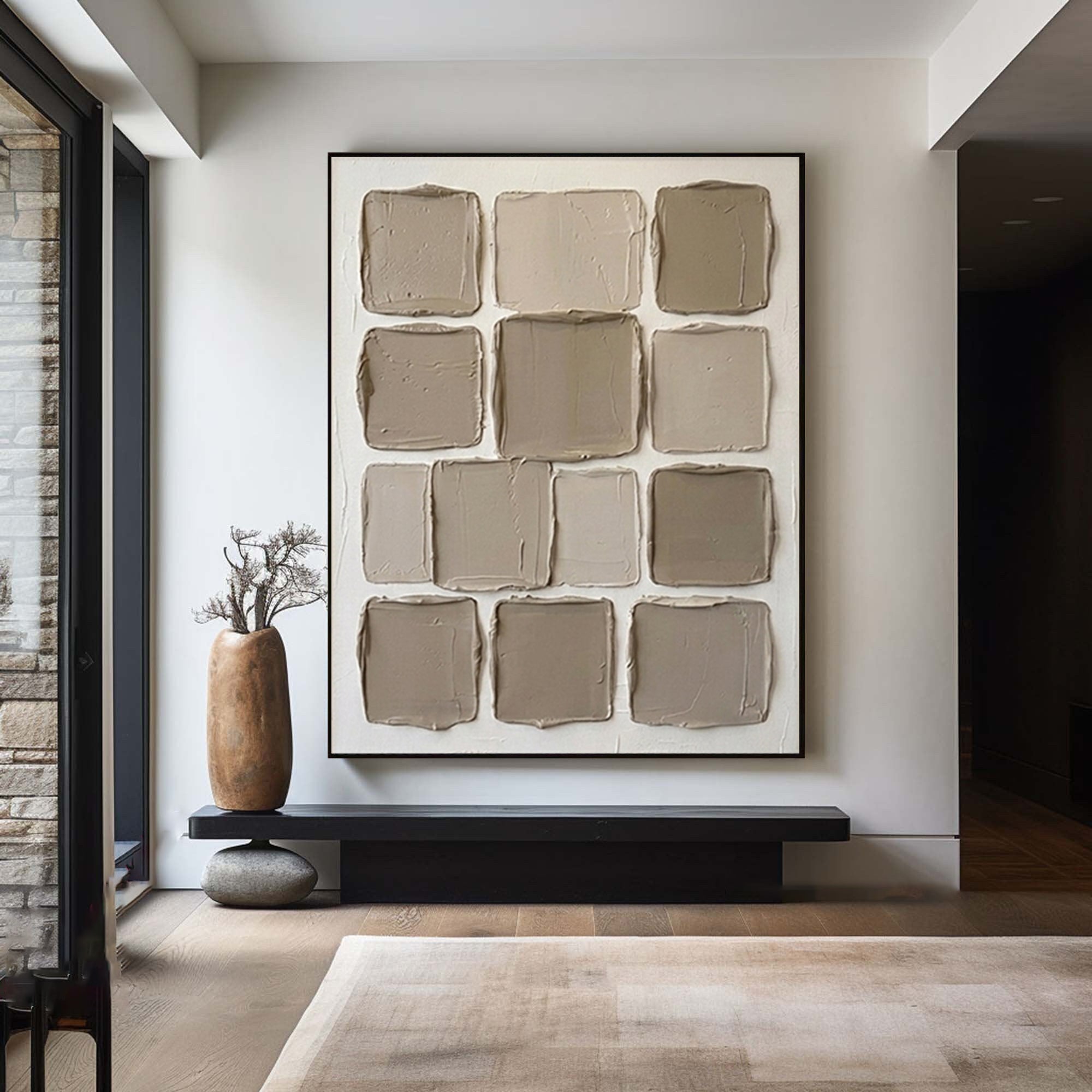 Large Neutral Textured Canvas Art Minimalist Geometric Wall Painting 