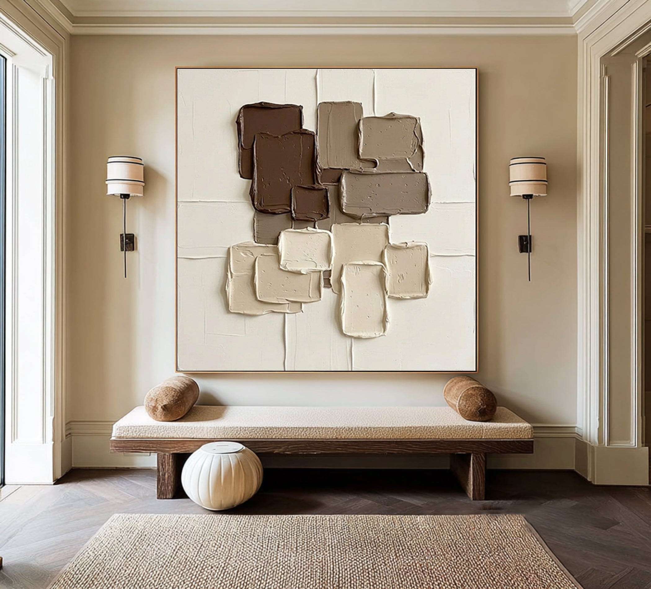 Large Mocha Relief Composition Wall Art Contemporary Neutral Painting
