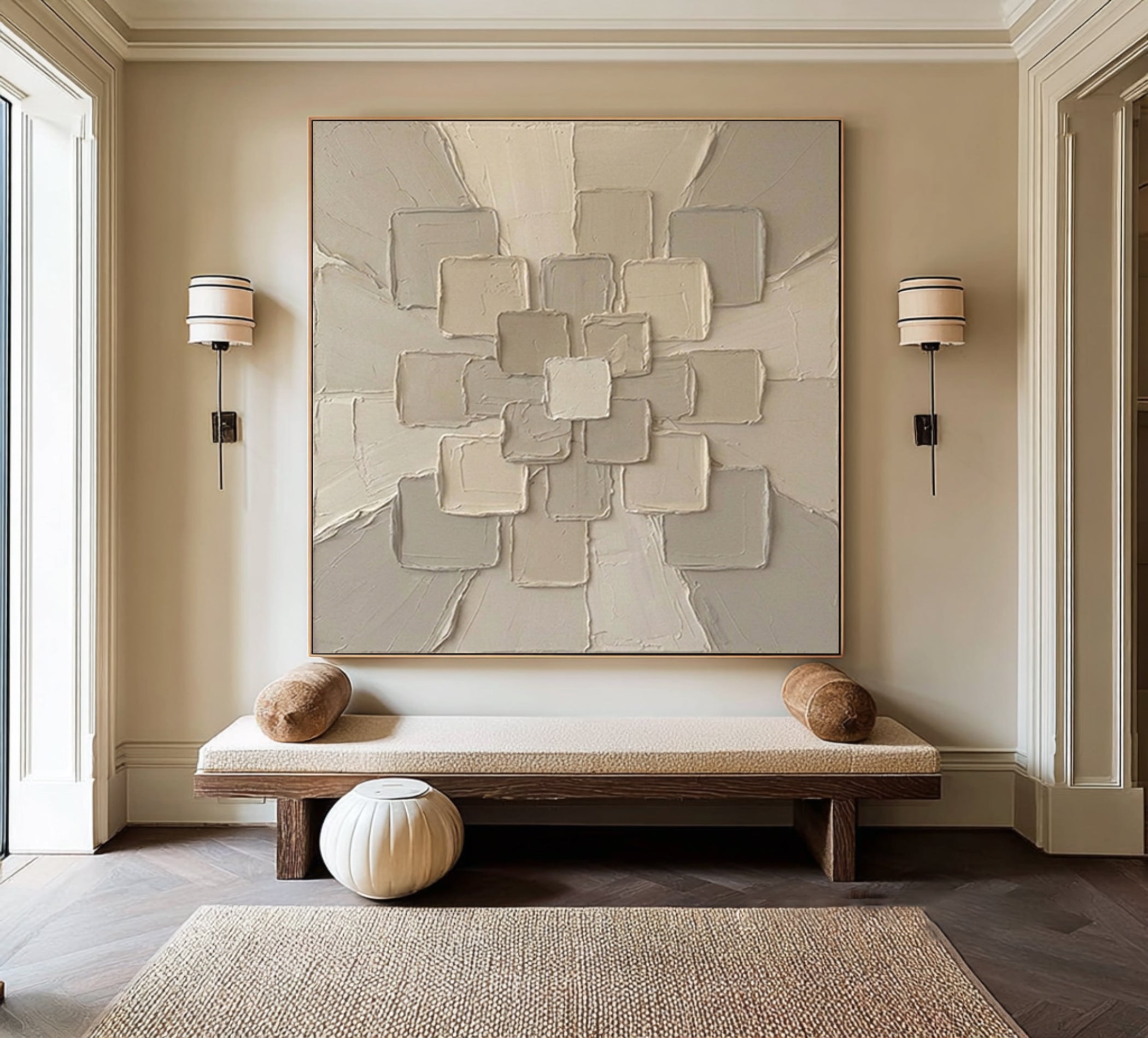 Large Sunburst Relief Wall Art Contemporary Neutral Texture Painting