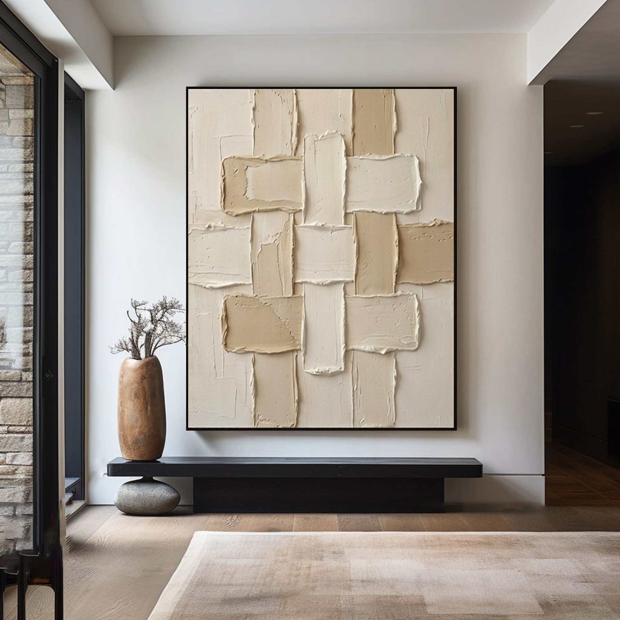 Large Architectural Textured Canvas Art Hand Painted Neutral Wall Decor 