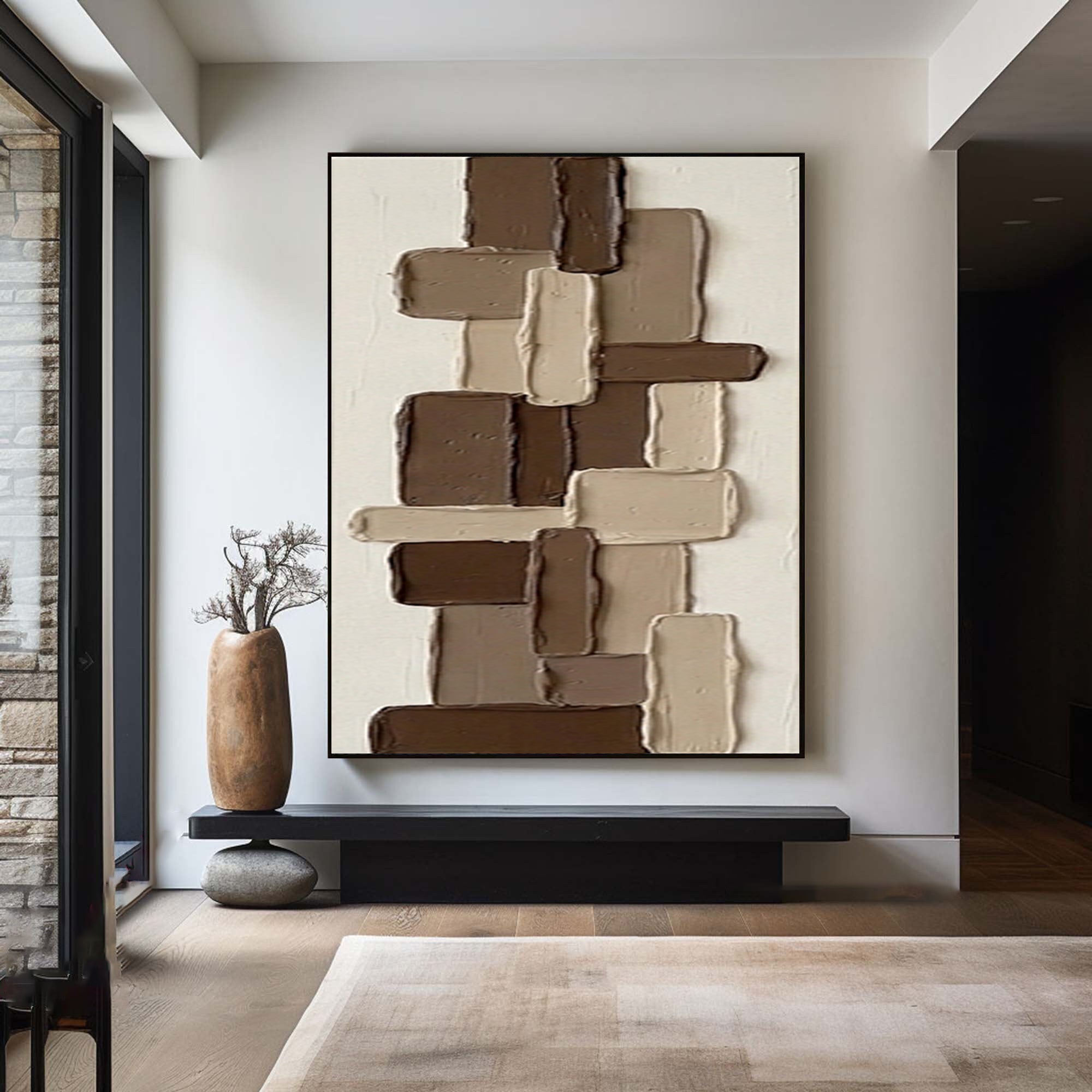 Large Chocolate Brown Textured Canvas Art Contemporary Relief Painting 