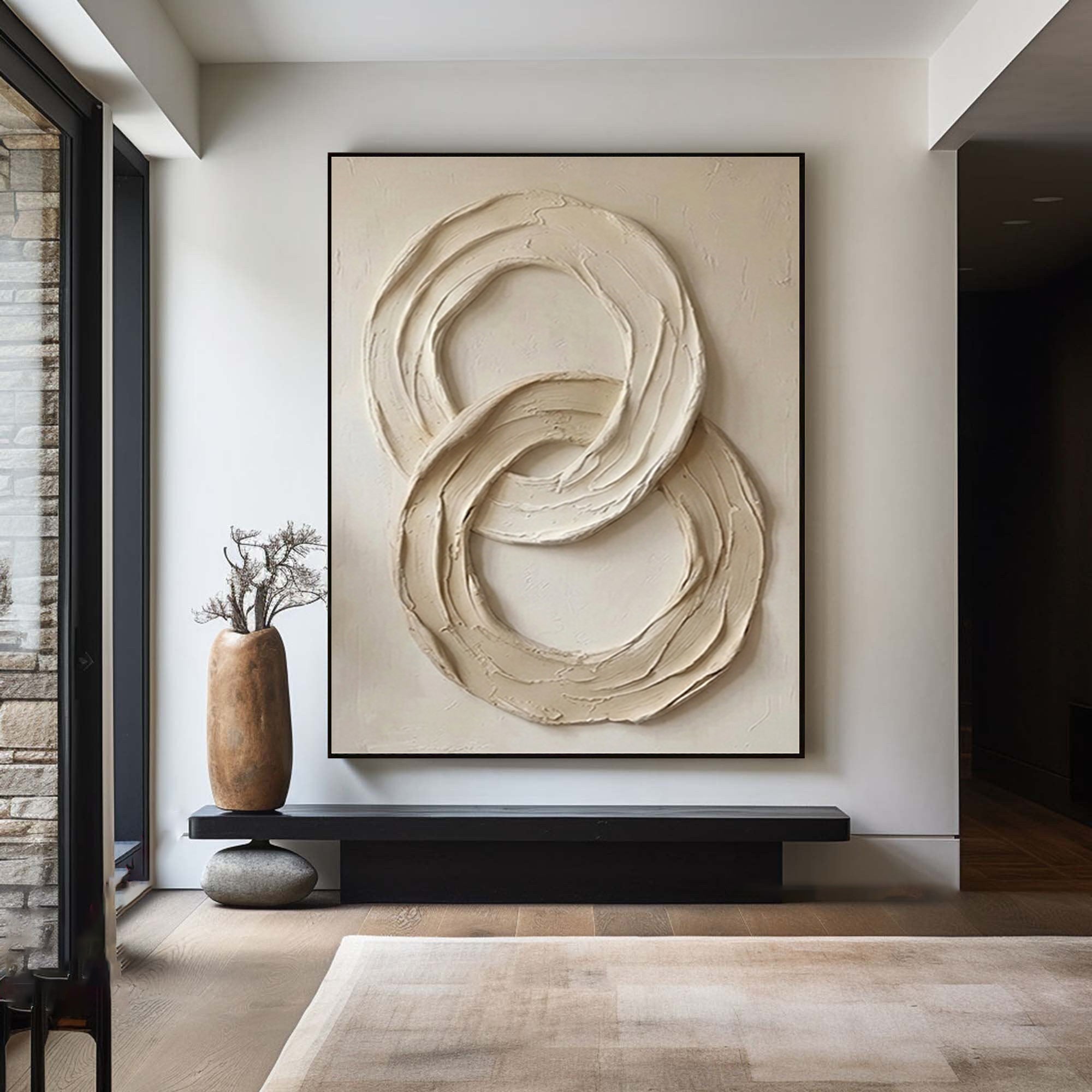Large Hand-Painted Neutral Texture Painting | Modern Sculptural Circle Wall Decor  