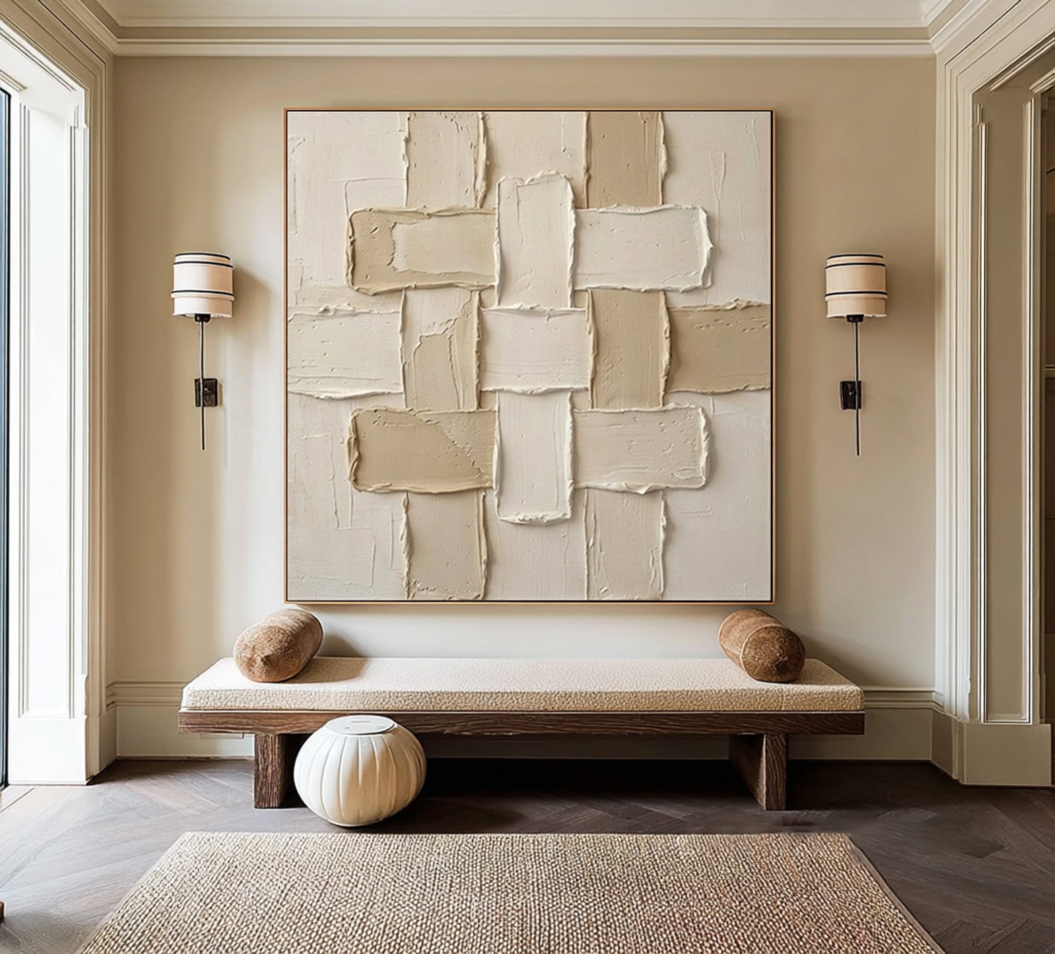 Large Modern Woven Relief Wall Art Neutral Abstract Painting