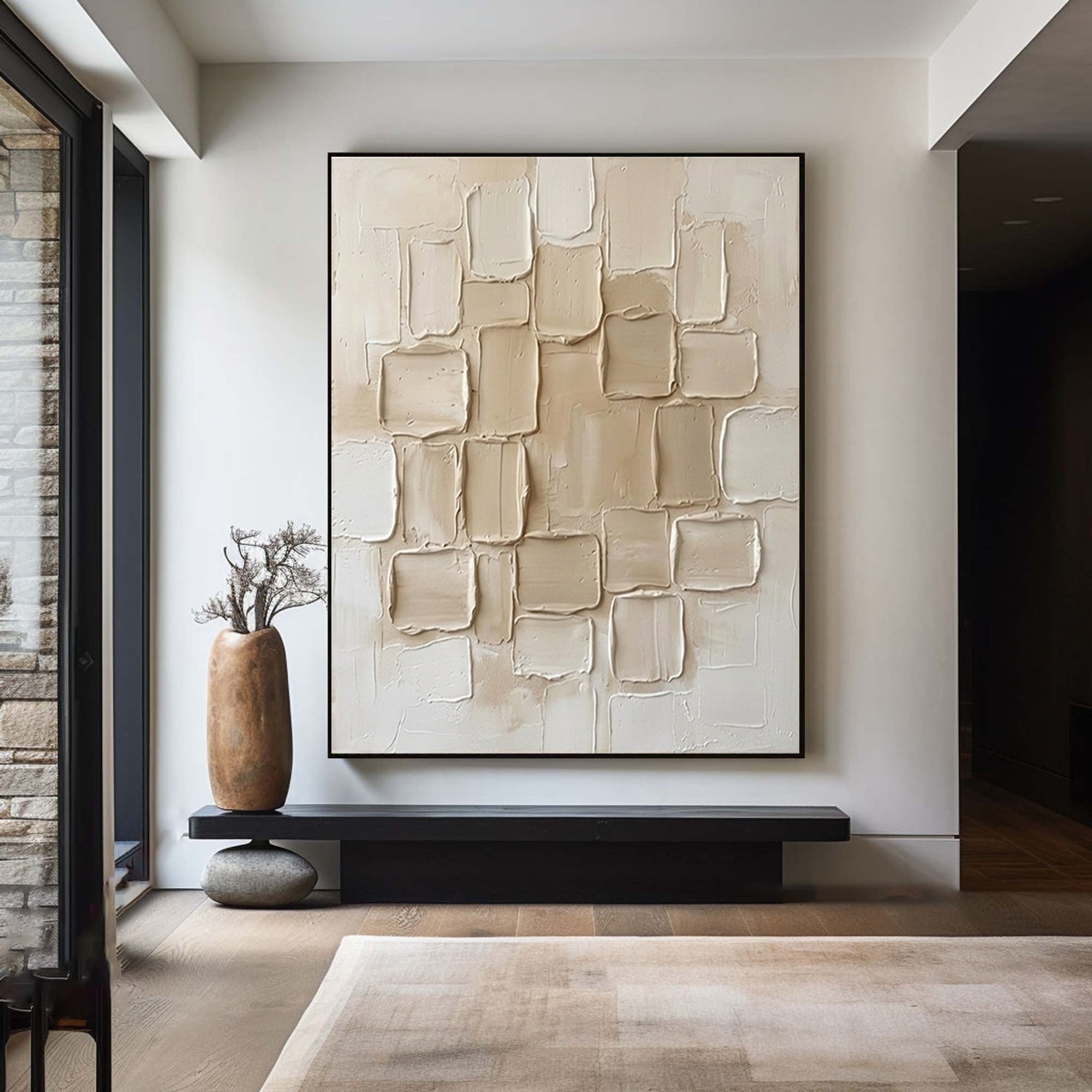 Large Neutral Cluster Textured Canvas Art Organic Modern Wall Decor