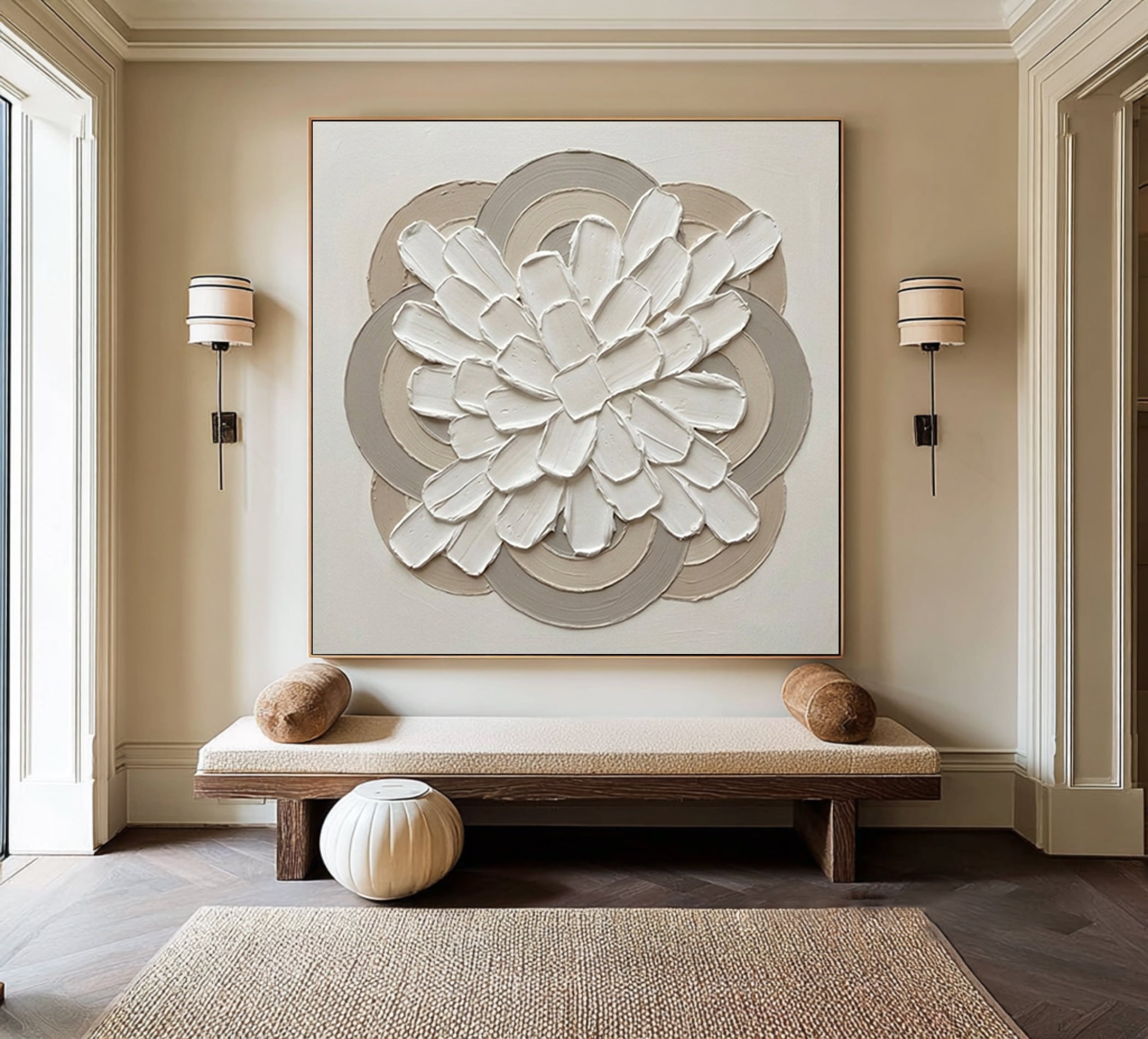 Large Organic Floral Geometry Wall Art Neutral Contemporary Painting