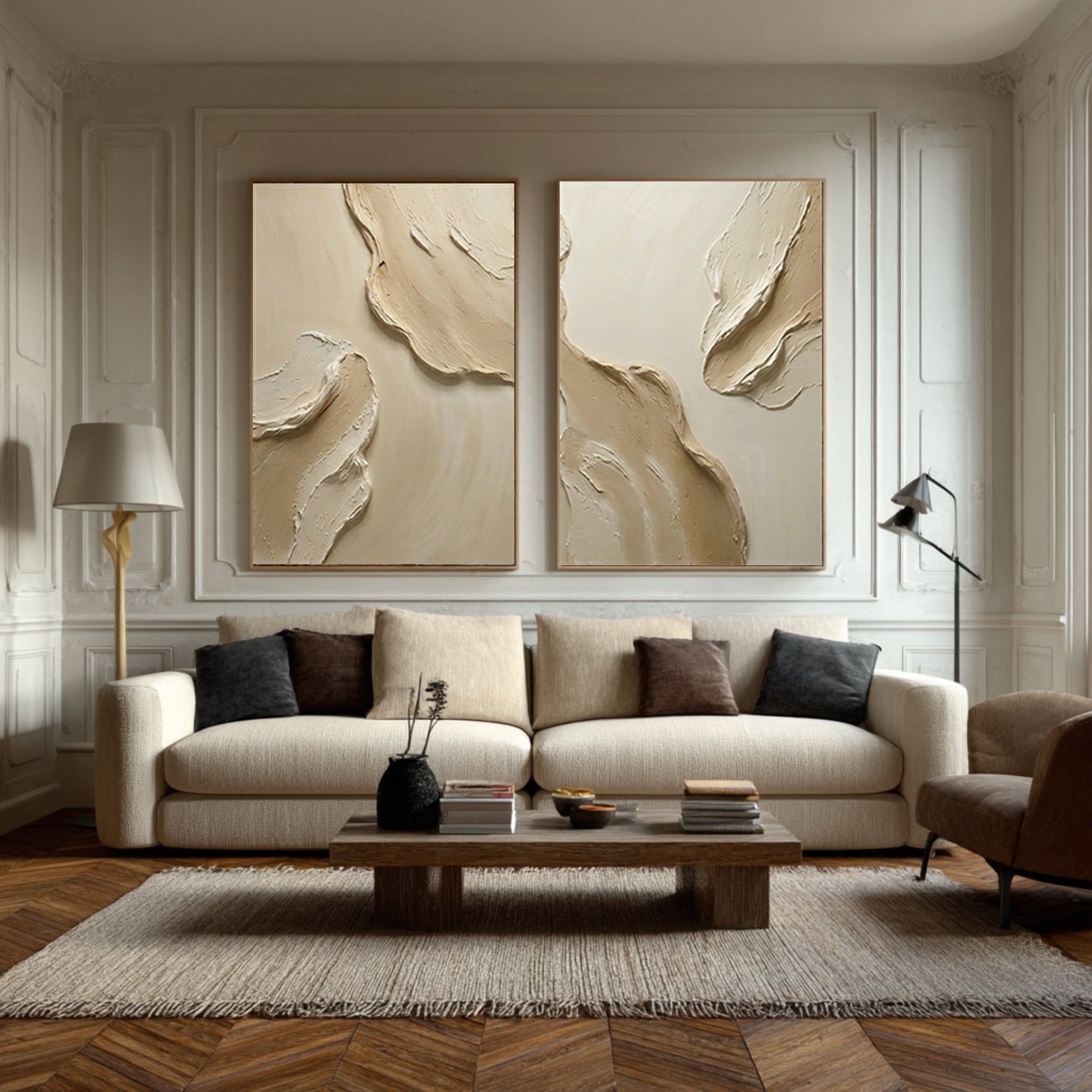 Large Hand Painted Textured Diptych Abstract Wall Art Neutral Tones | KeiraArt