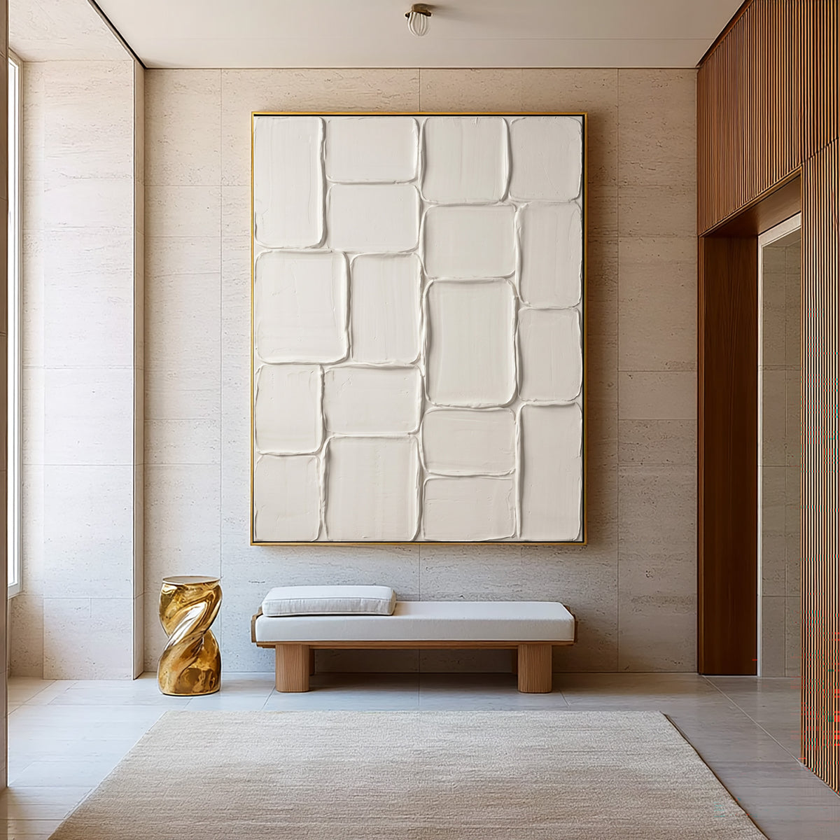 Quiet Mosaic Large White Textured Abstract Wall Art Modular Sculptural Relief Contemporary Minimalist Decor