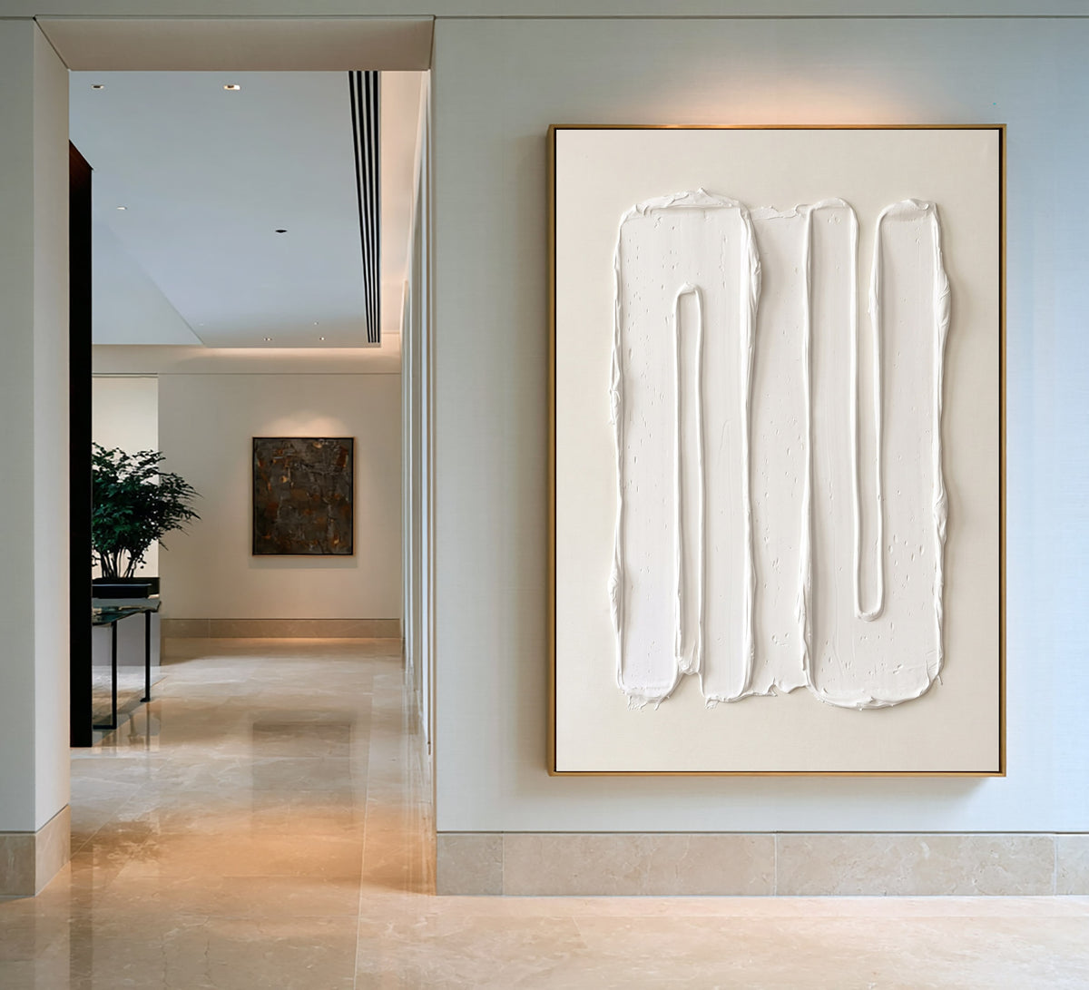 Large Modern Vertical Abstract Texture Wall Art Ivory White 3D Relief Oil Painting Minimalist Sculptural Contemporary Living Room Decor