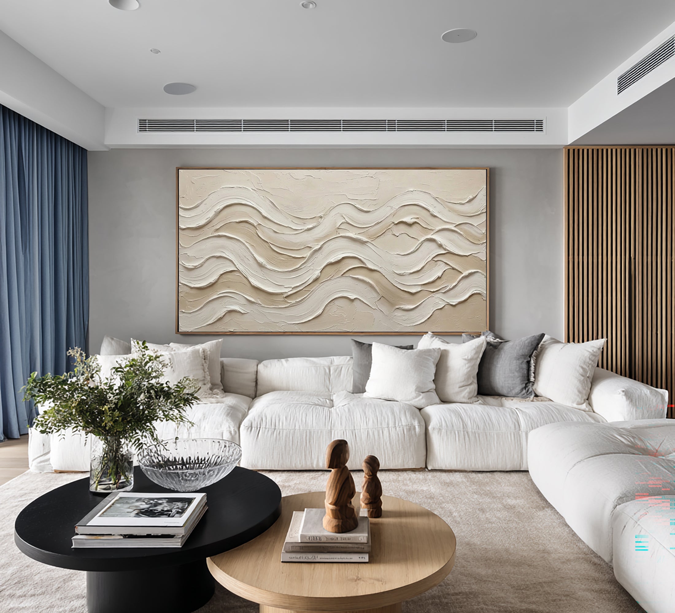 Large Neutral Textured Wall Art Modern Beige Wave Canvas Painting | KeiraArt 