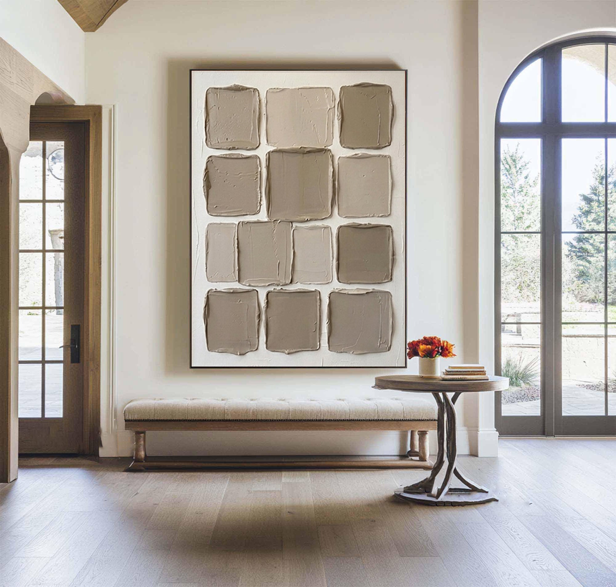 Large Neutral Textured Canvas Art Minimalist Geometric Wall Painting 