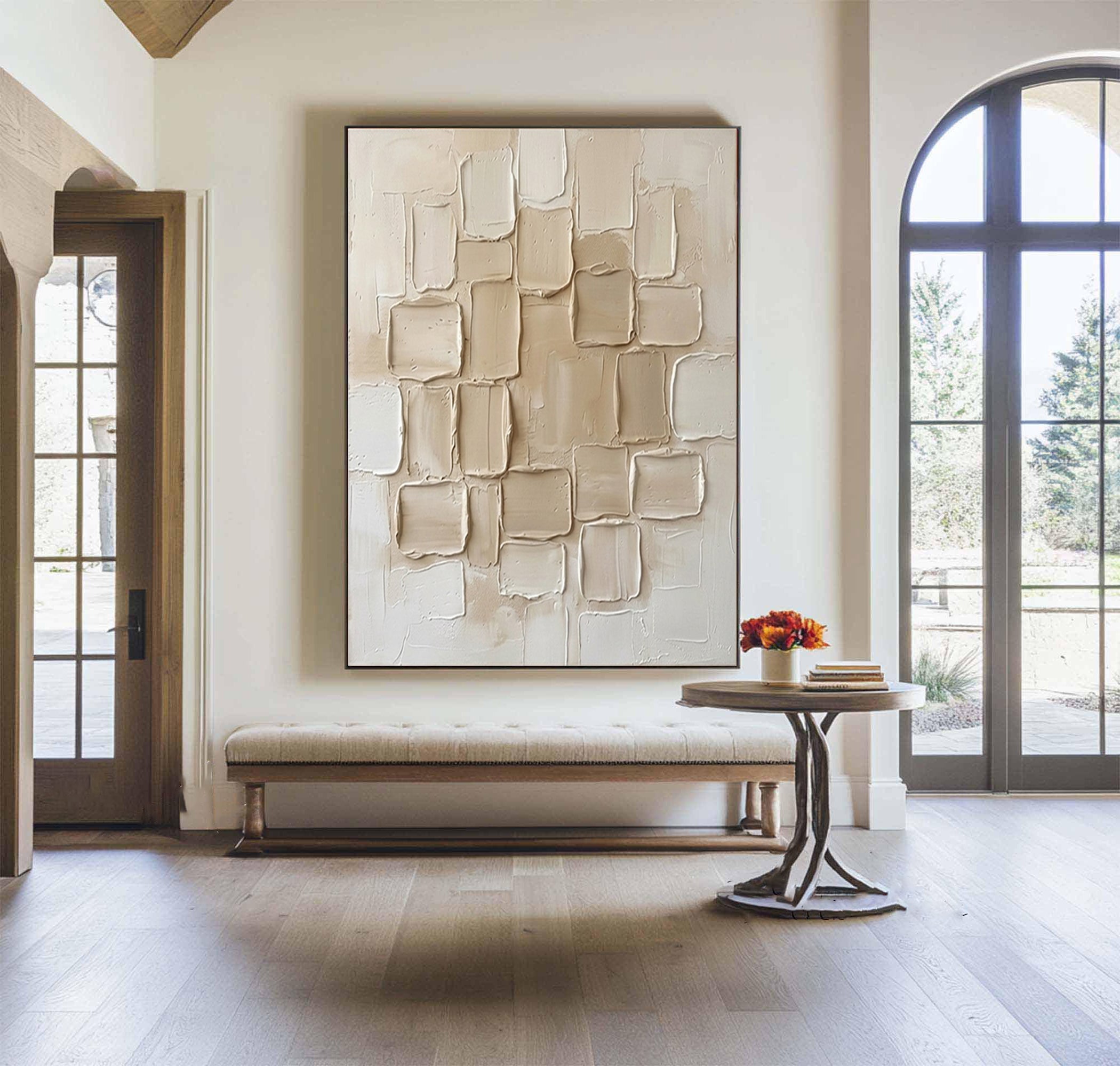 Large Neutral Cluster Textured Canvas Art Organic Modern Wall Decor