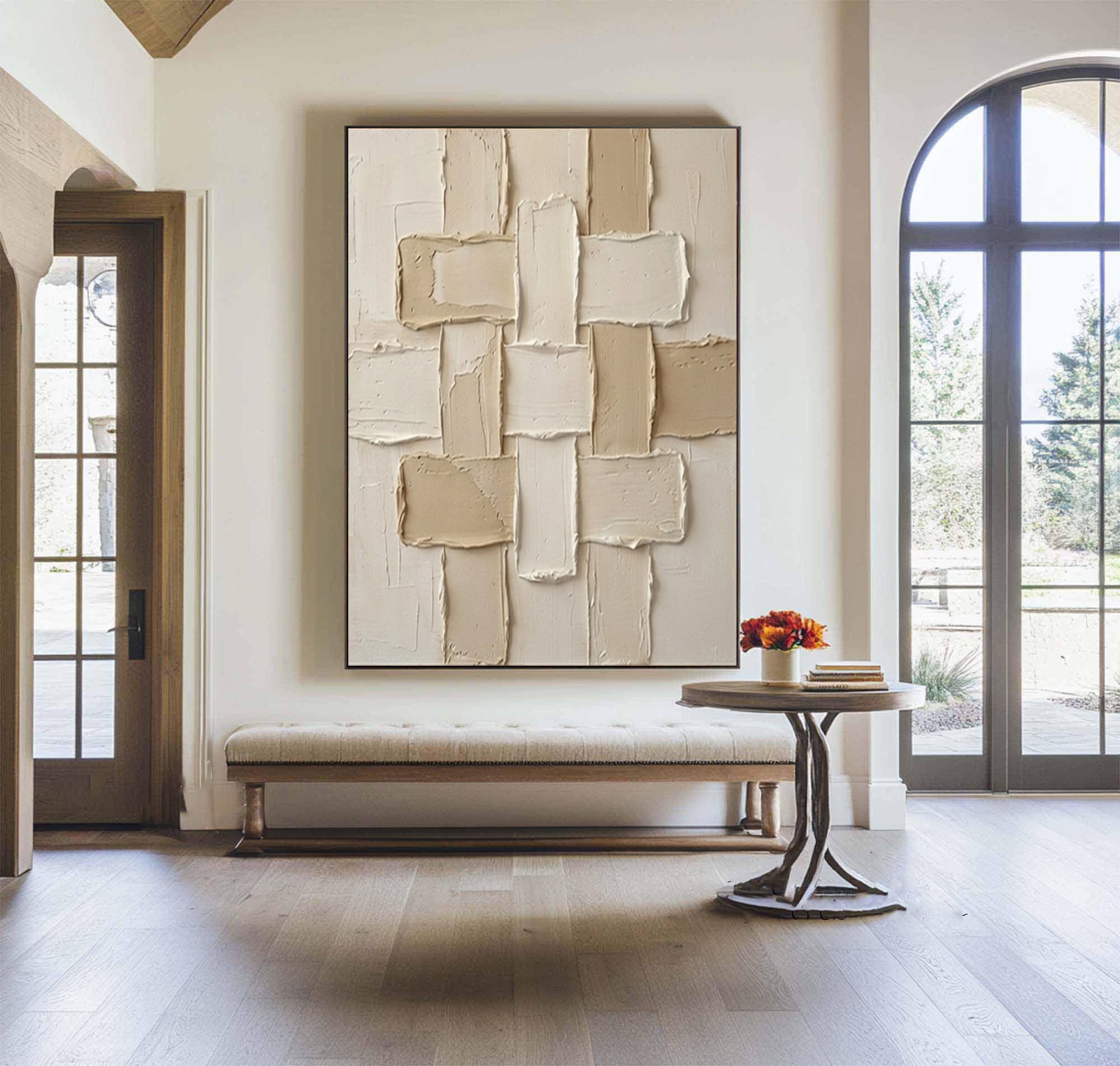 Large Architectural Textured Canvas Art Hand Painted Neutral Wall Decor 