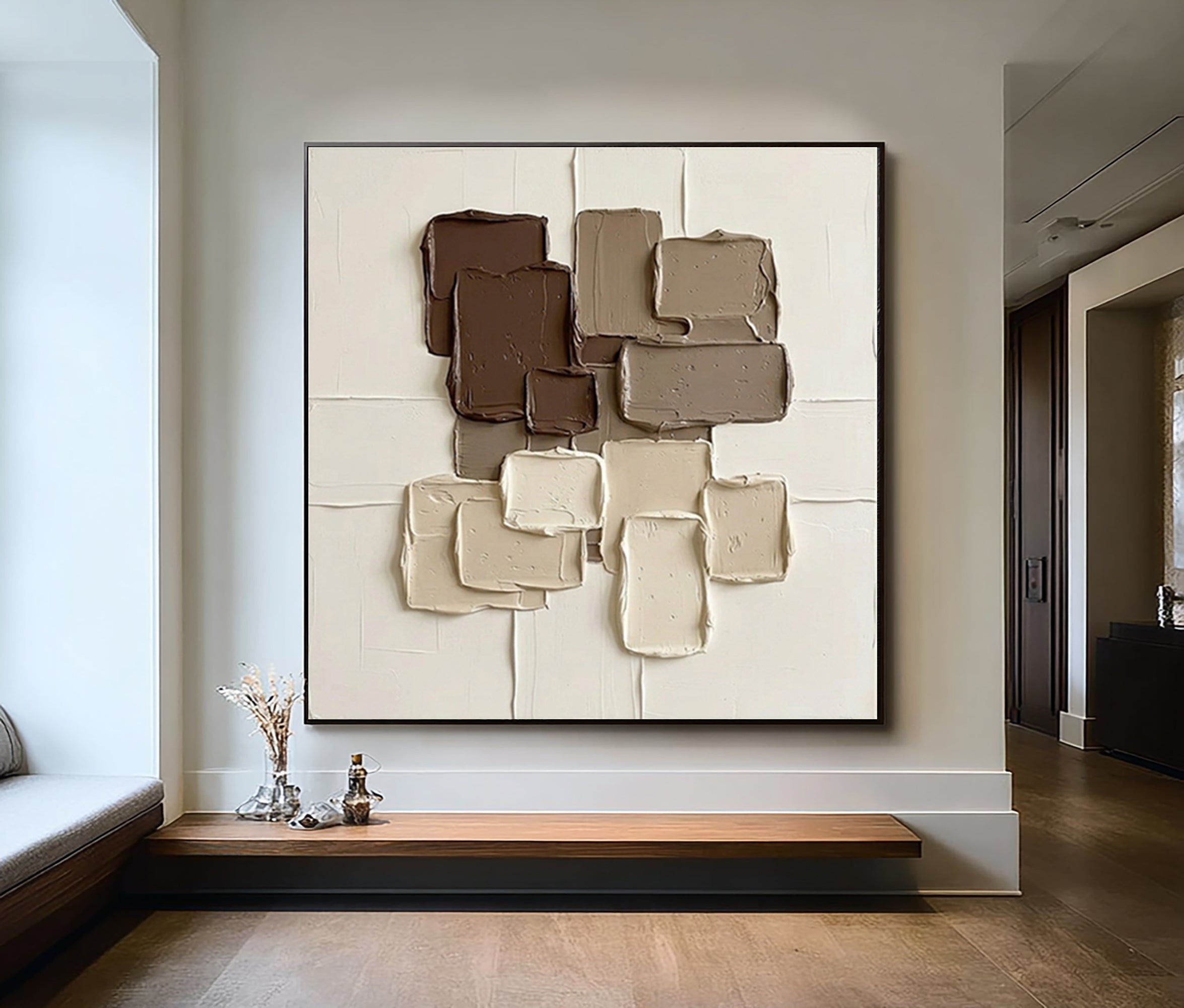 Large Mocha Relief Composition Wall Art Contemporary Neutral Painting