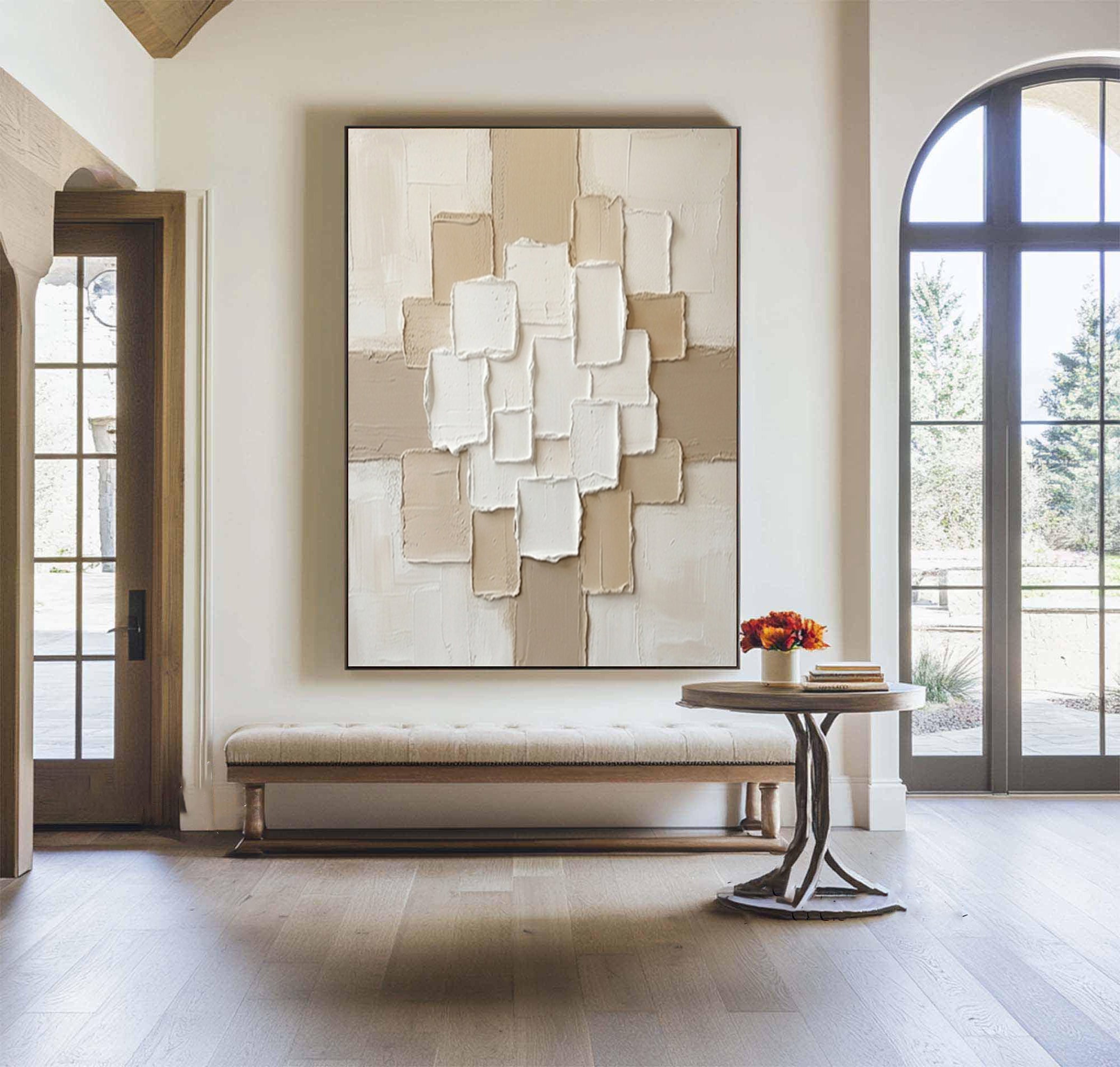 Large Beige Composition Textured Canvas Art Modern Neutral Wall Decor