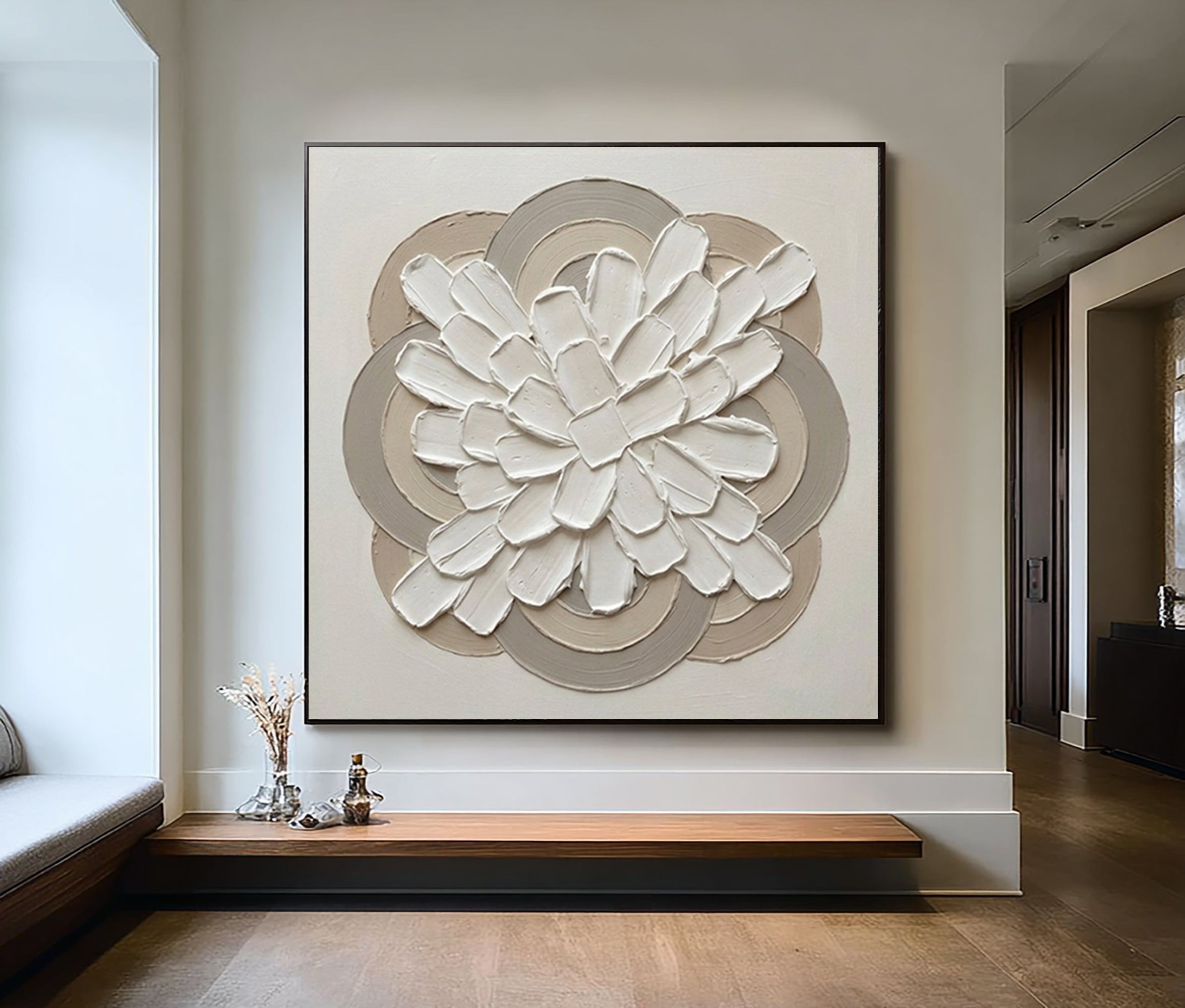 Large Organic Floral Geometry Wall Art Neutral Contemporary Painting
