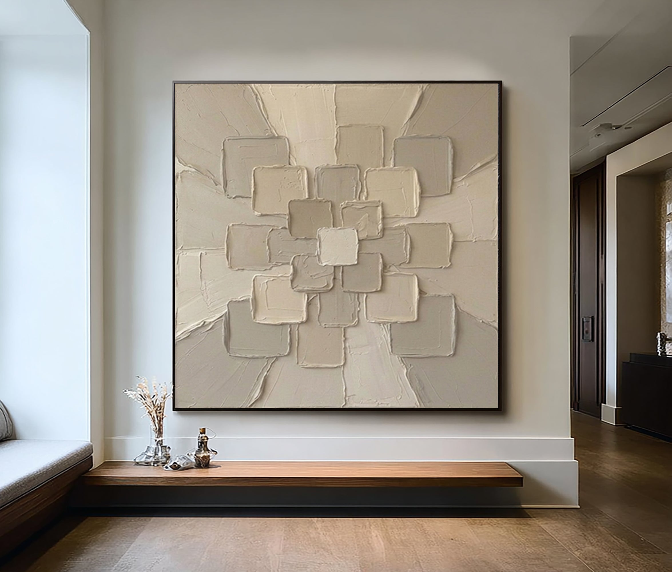 Large Sunburst Relief Wall Art Contemporary Neutral Texture Painting