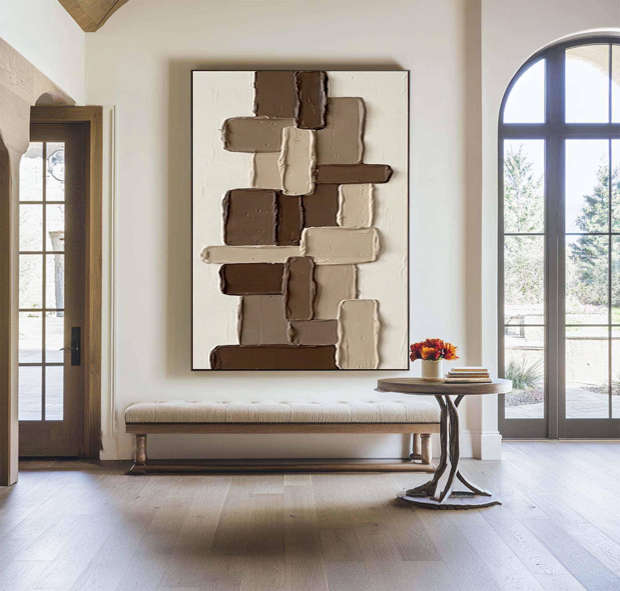 Large Chocolate Brown Textured Canvas Art Contemporary Relief Painting 