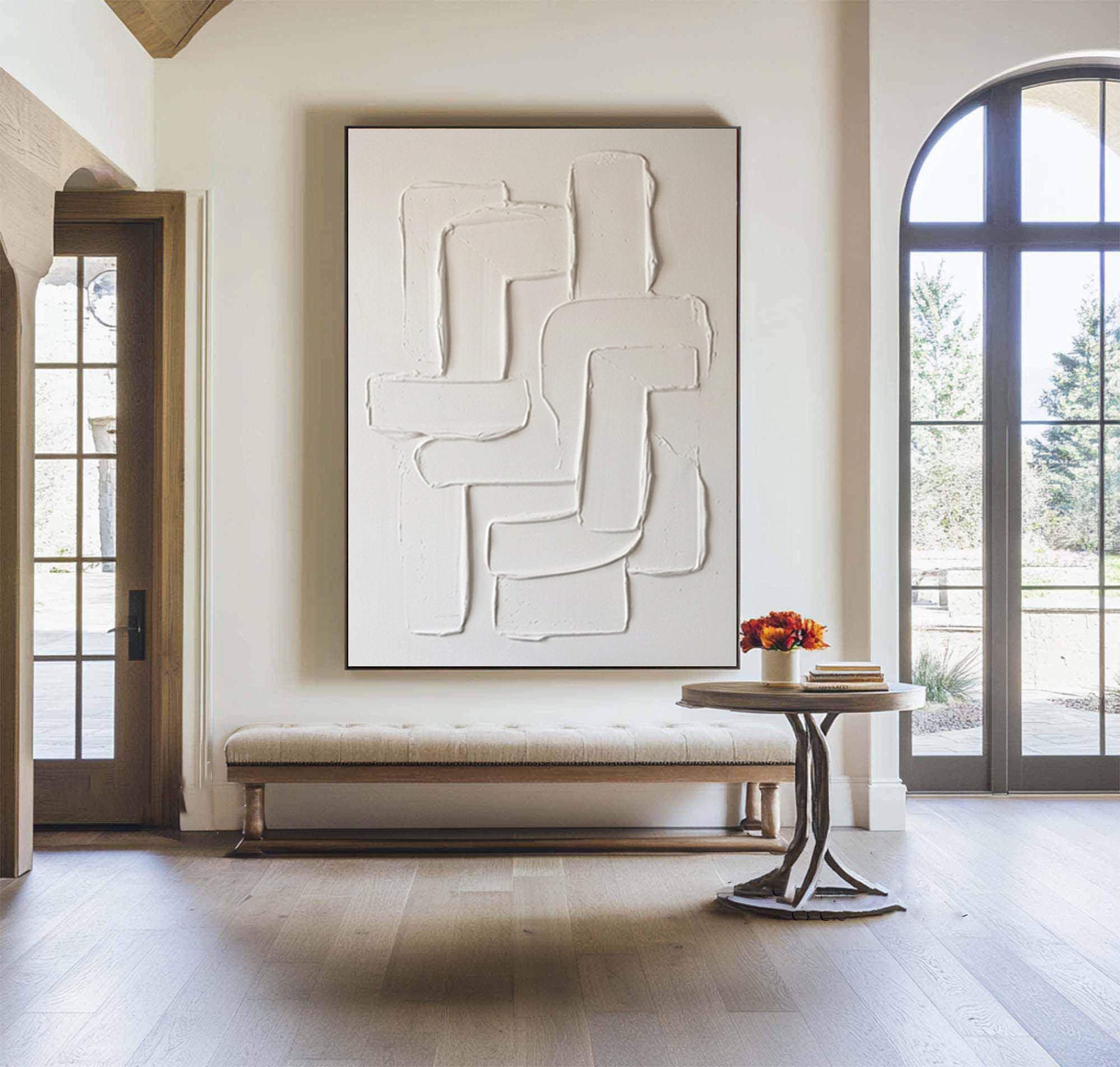 Large Neutral Textured Canvas Art Contemporary Sculptural Wall Decor