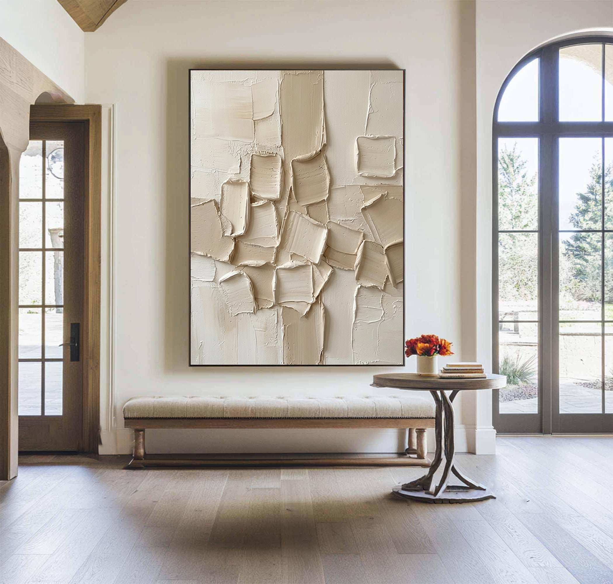 Large Beige Impasto Wall Art Contemporary Textured Painting