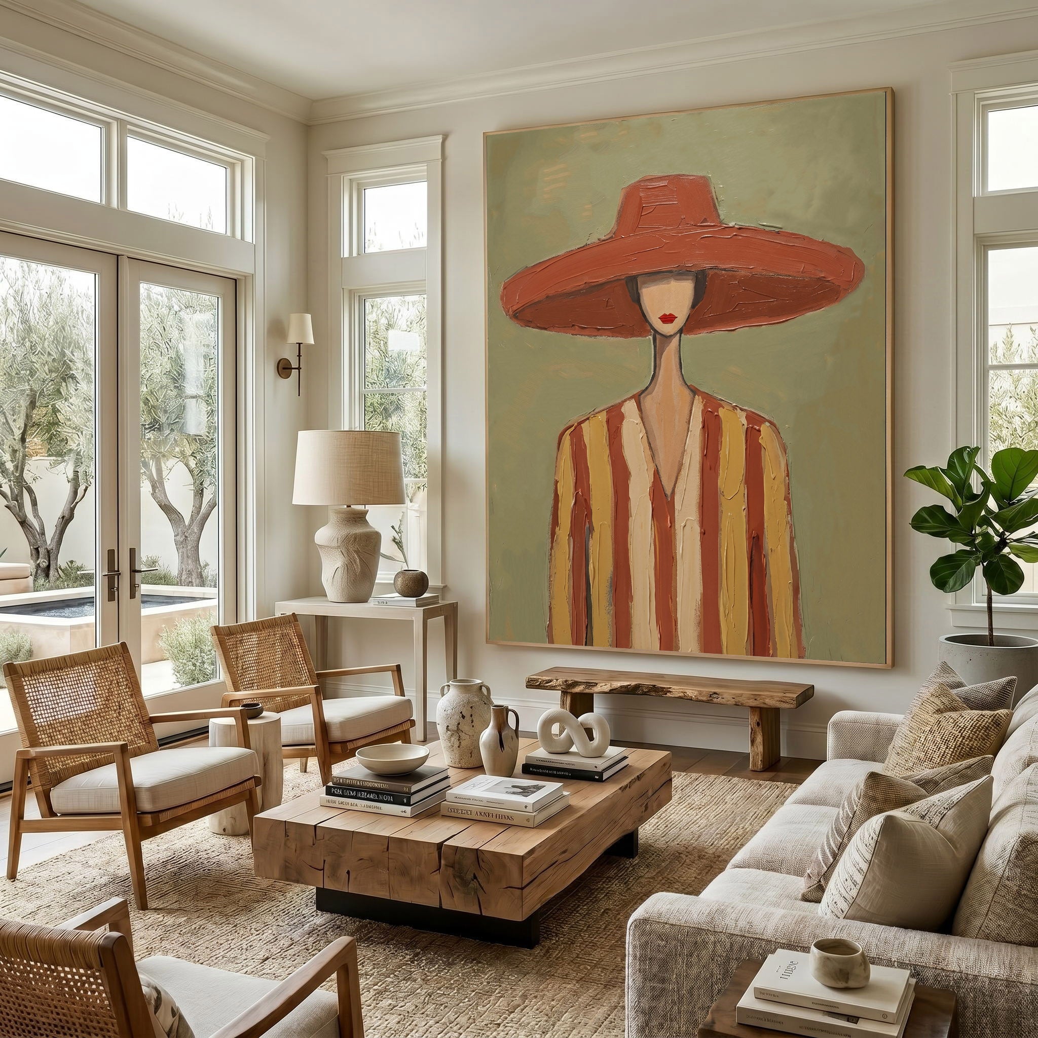 Large Cowboy Woman Wall Art Vintage Americana Western Portrait Oil Painting Modern Rustic Interior Decor