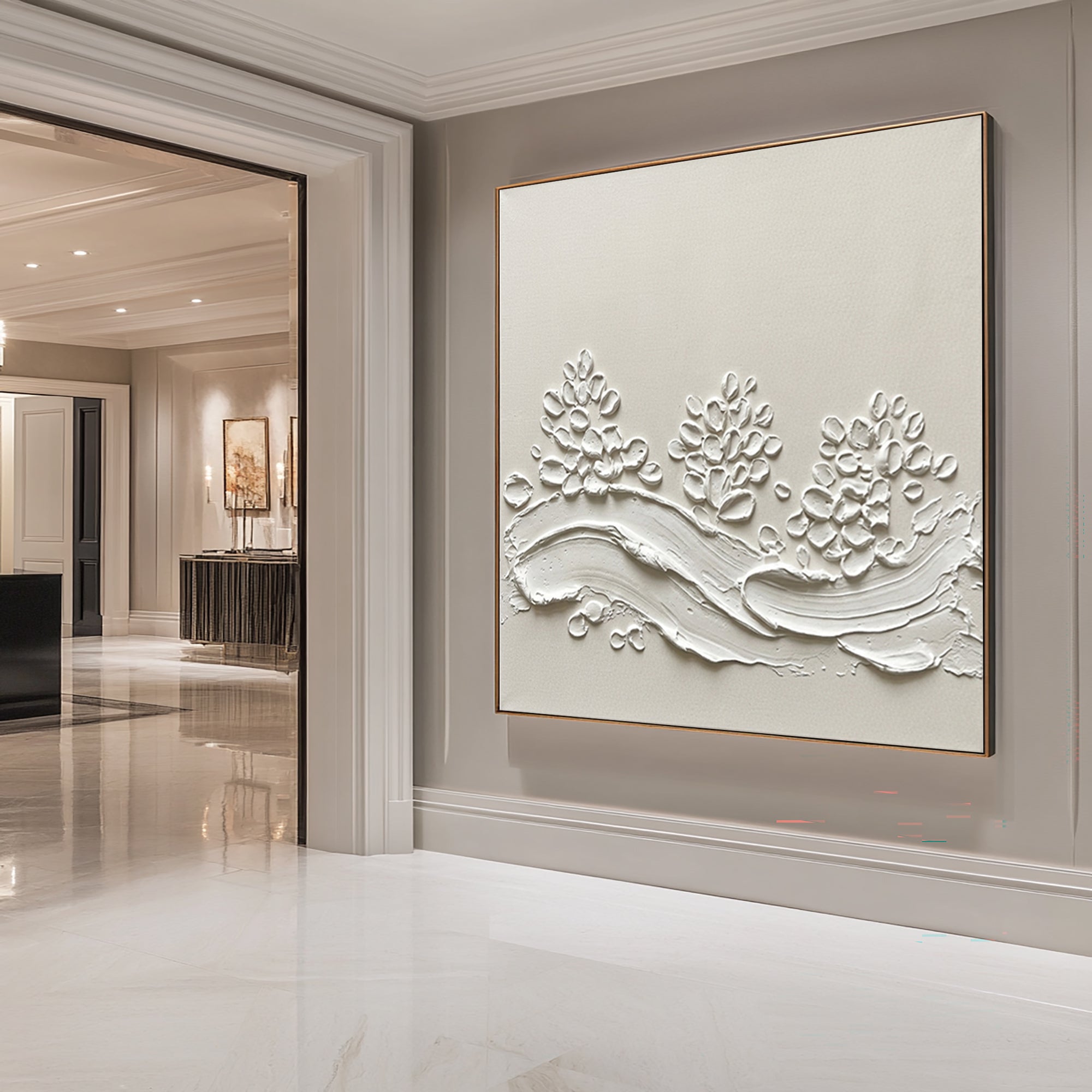 Large Organic Plaster Composition Wall Art Contemporary Neutral Textured Painting
