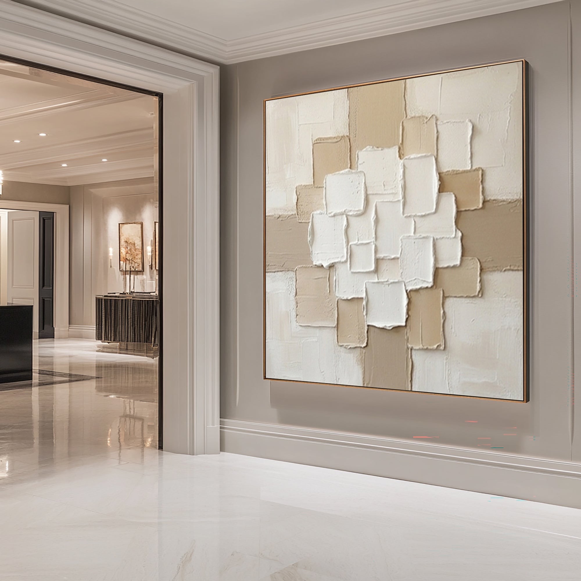 Large Layered Architectural Grid Wall Art Hand Painted Texture Painting
