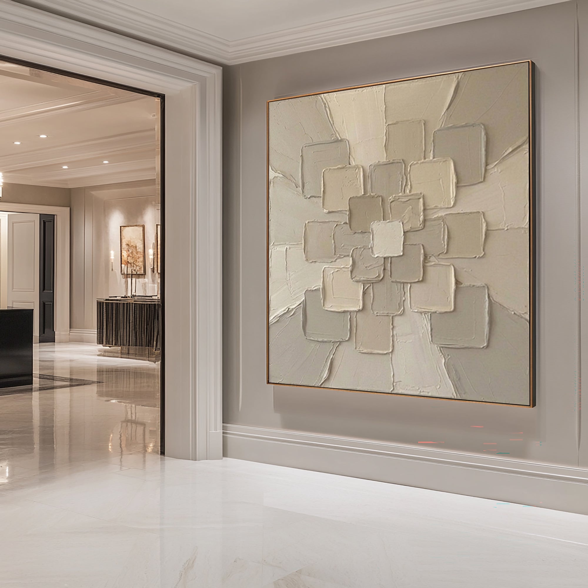 Large Sunburst Relief Wall Art Contemporary Neutral Texture Painting