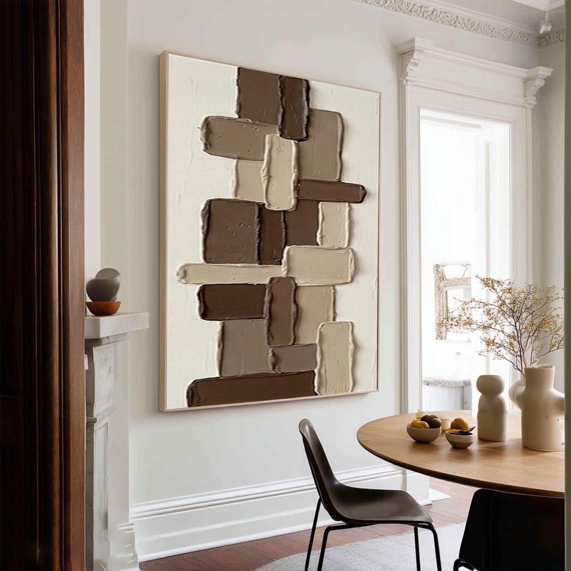 Large Chocolate Brown Textured Canvas Art Contemporary Relief Painting 