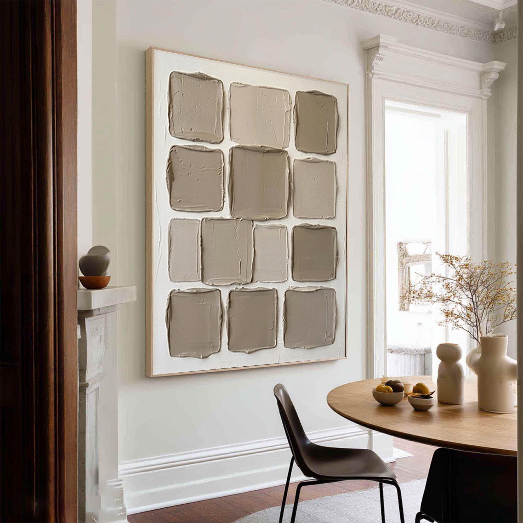 Large Neutral Textured Canvas Art Minimalist Geometric Wall Painting 