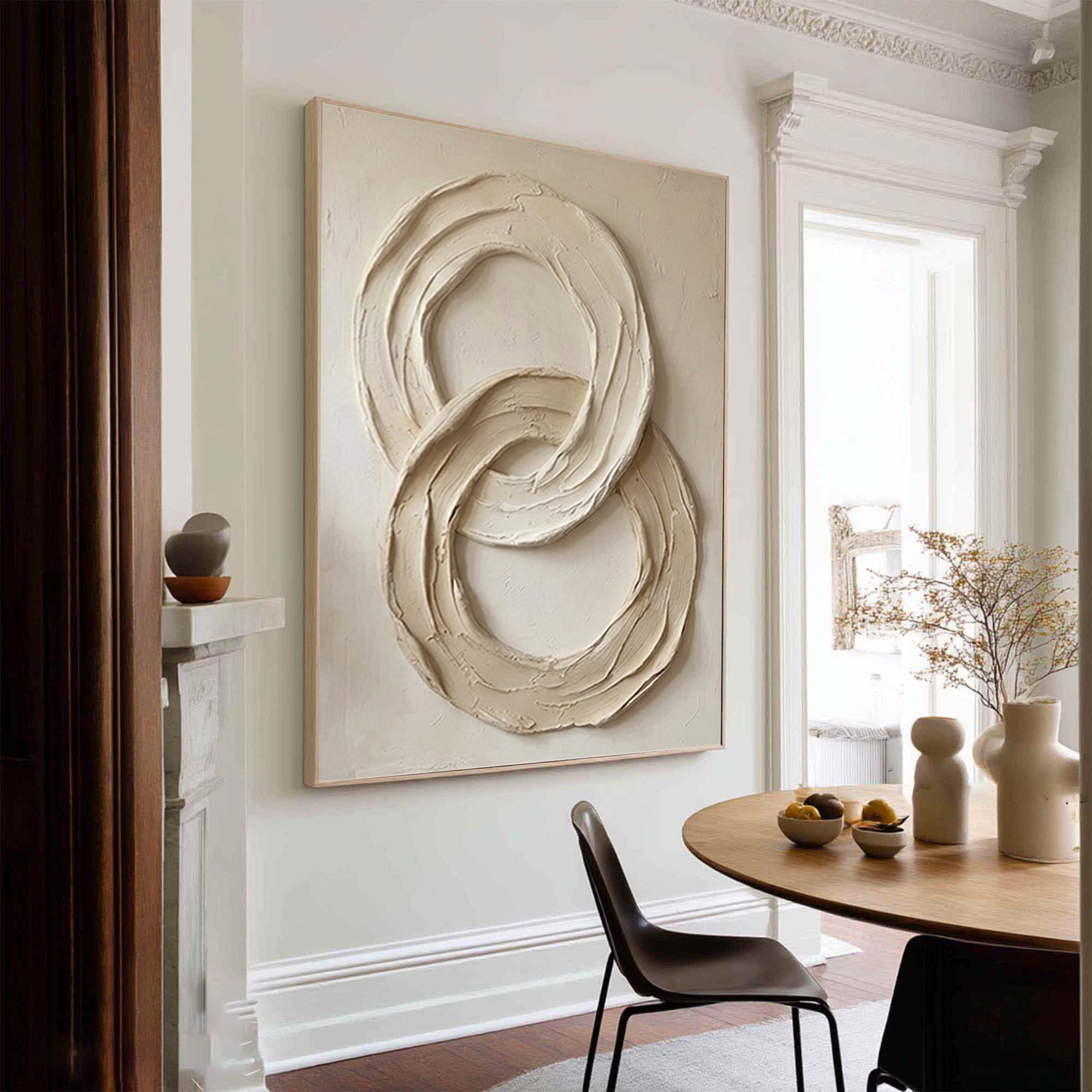 Large Hand-Painted Neutral Texture Painting | Modern Sculptural Circle Wall Decor  