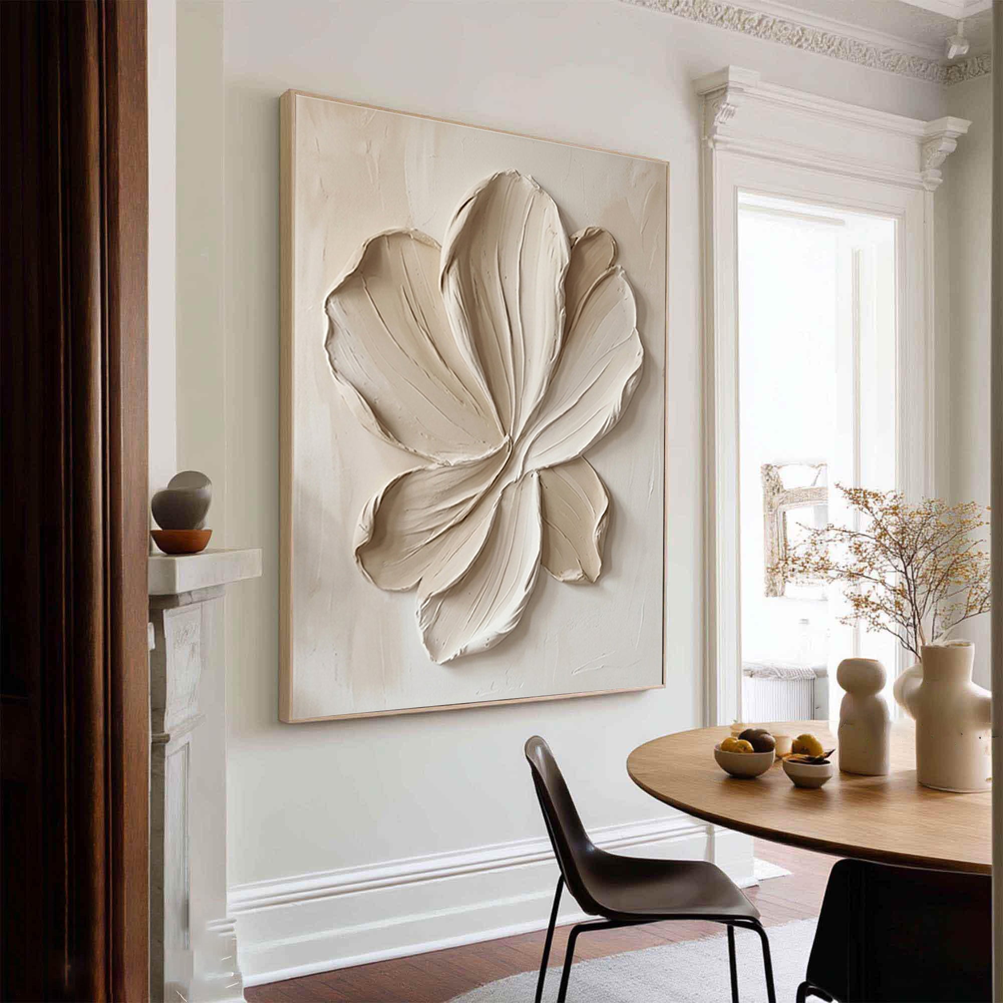 Large Beige Petal Relief Canvas Art Contemporary Neutral Wall Decor