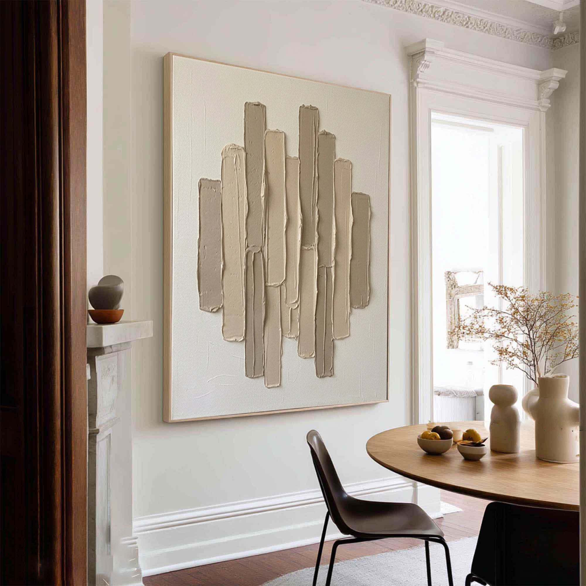 Large Beige Architectural Texture Canvas Art Modern Neutral Wall Decor