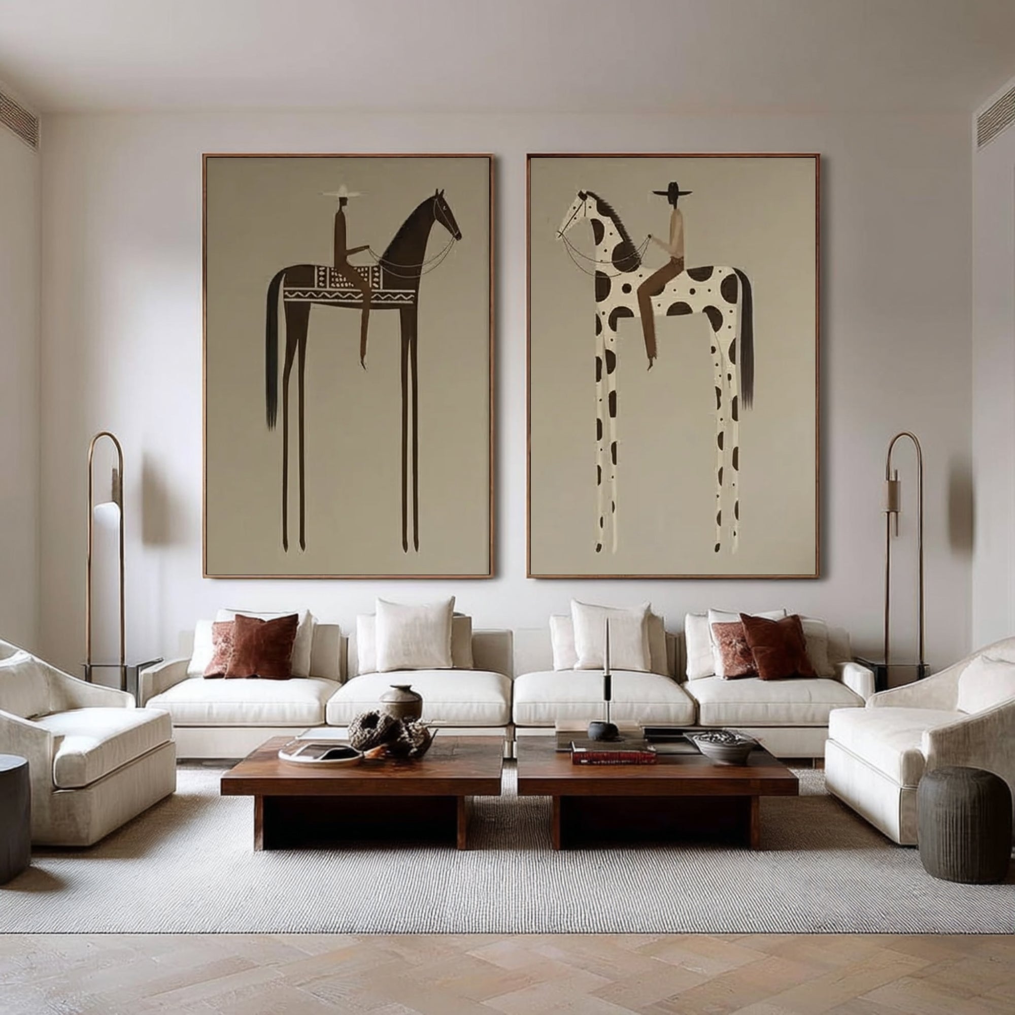 Large Museum Style Horse Rider Wall Art Luxury Designer Diptych | KeiraArt 