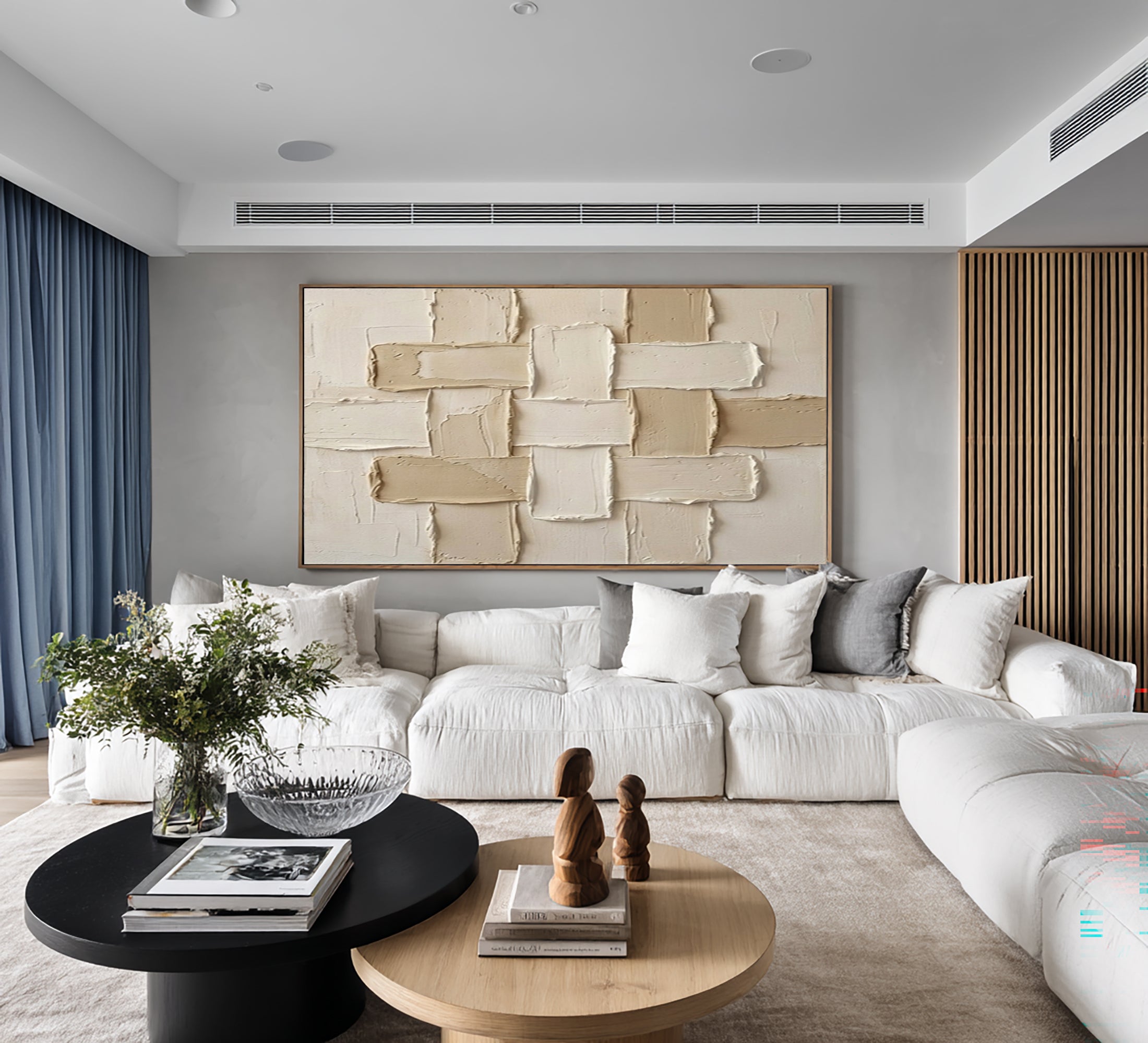 Large Neutral Woven Texture Wall Art Hand Painted Abstract Canvas | KeiraArt