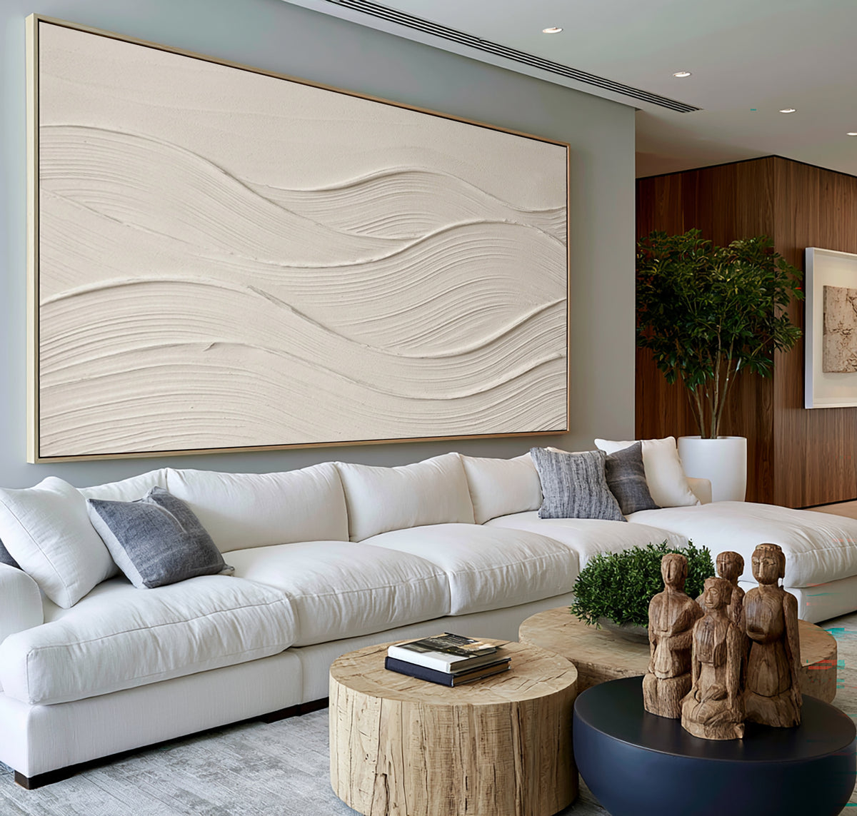 Large Organic Abstract Flowing Lines Wall Art White Textured Oil Painting Minimalist Sculptural Relief Contemporary Neutral Home Decor