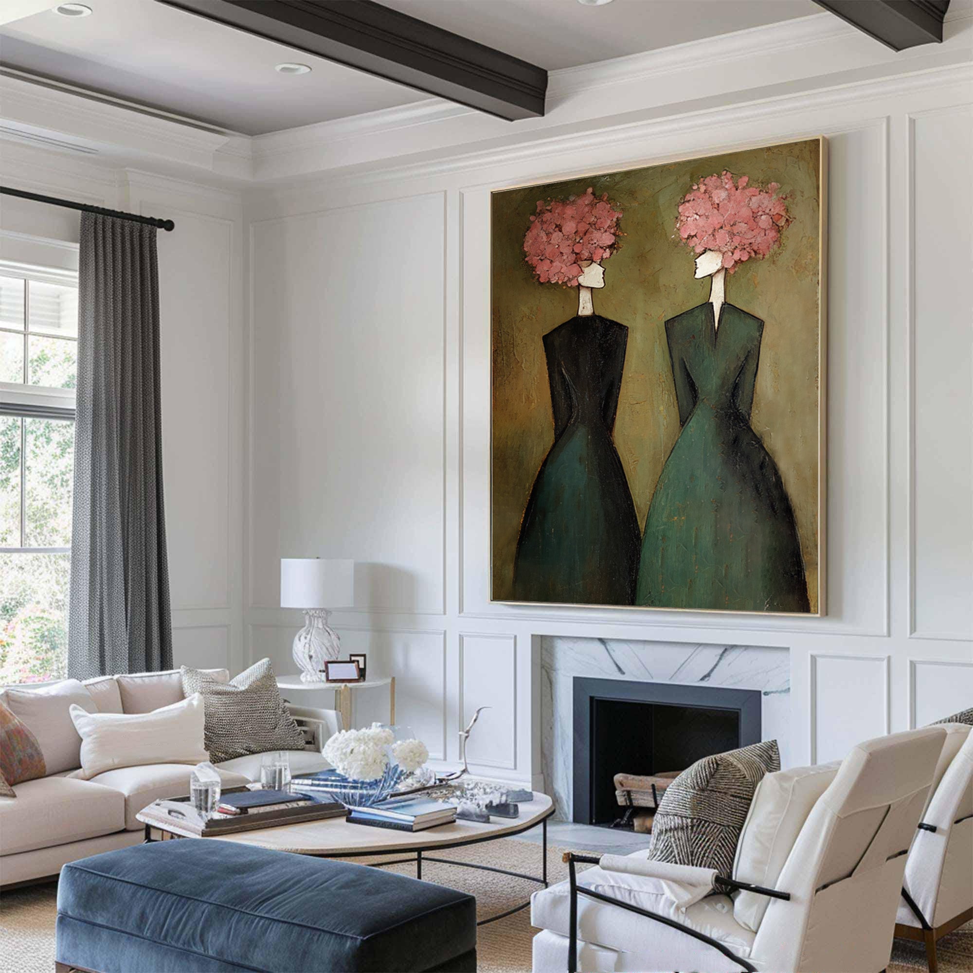 Abstract Women Oil Painting with Floral Hair #CZ 032