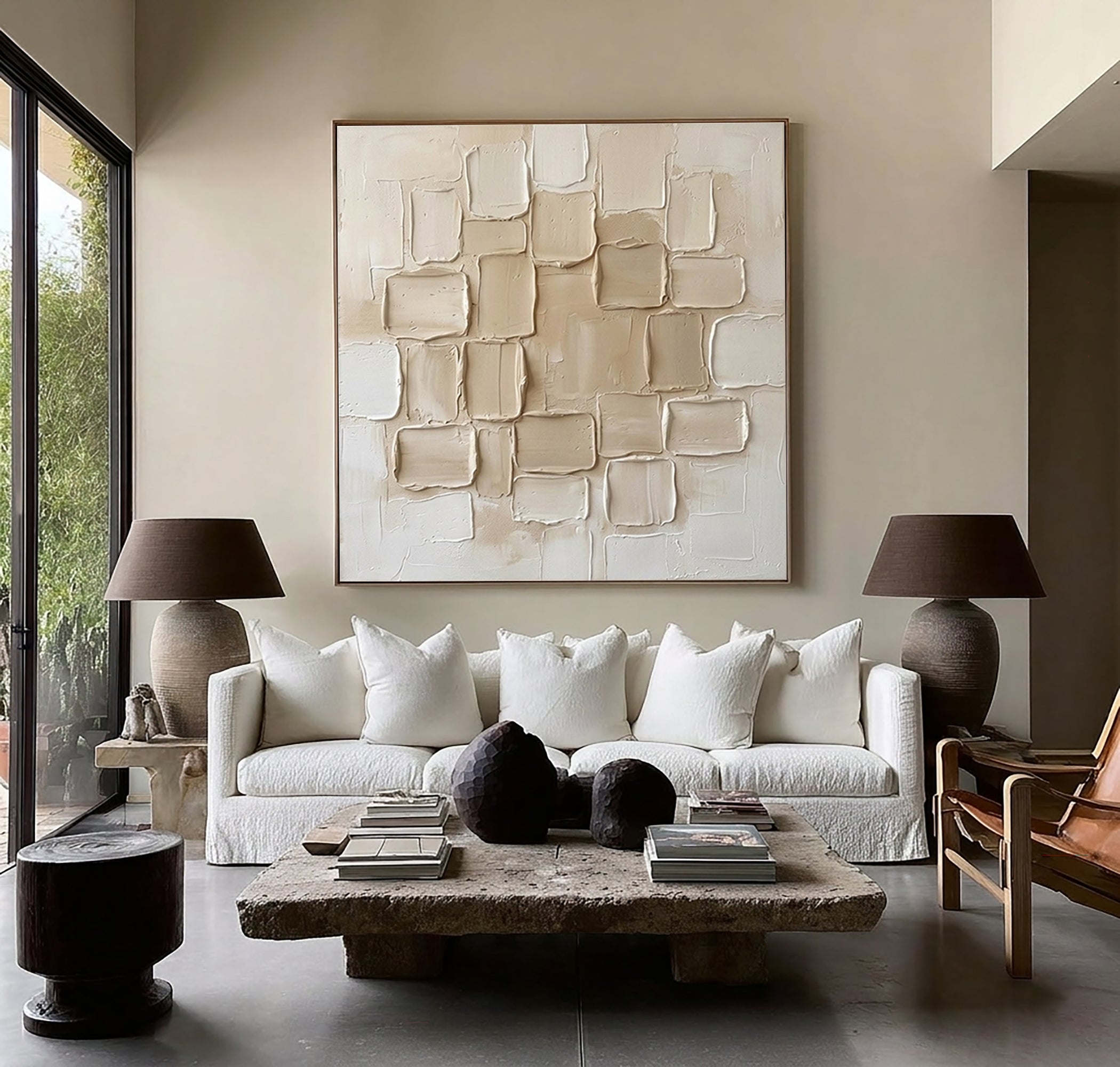 Large Quiet Geometry Composition Wall Art Neutral Contemporary Painting 