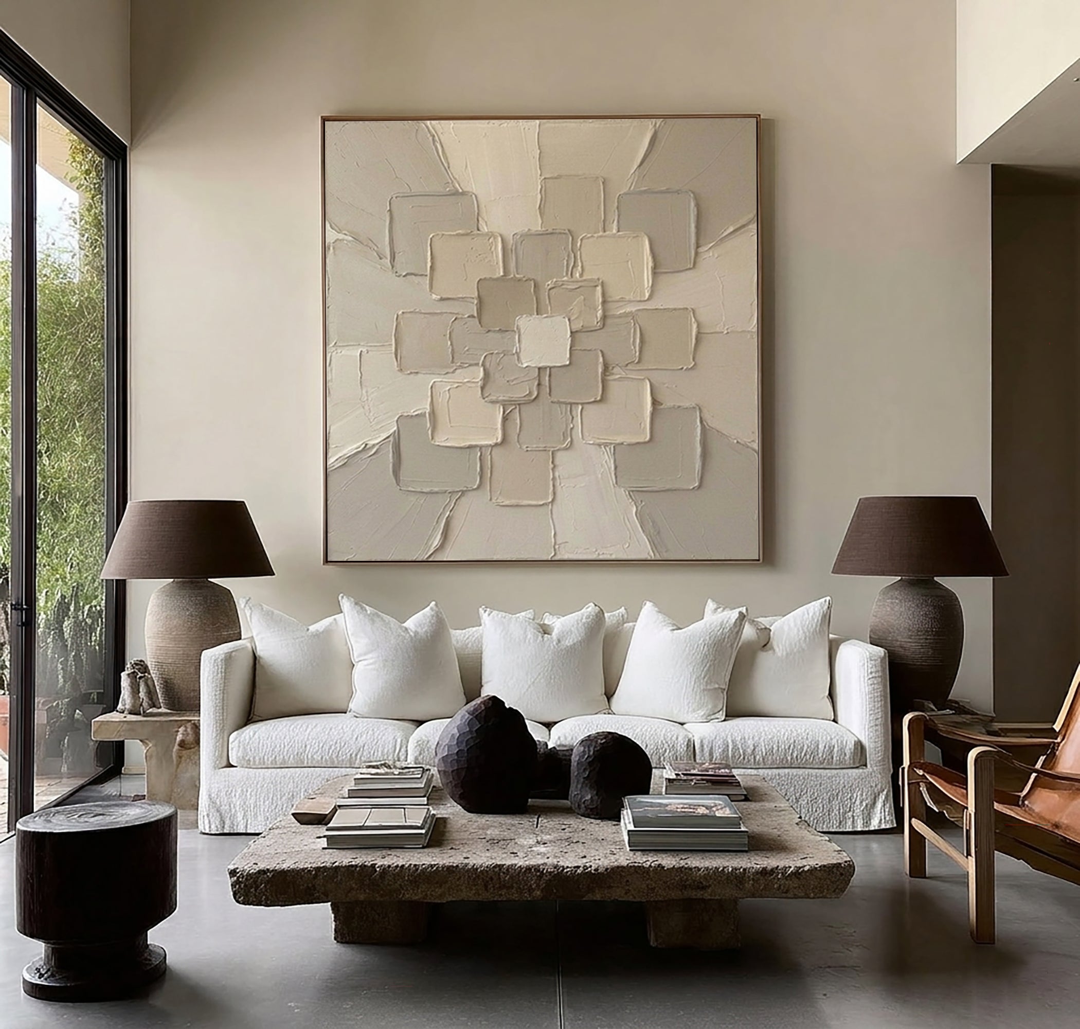 Large Sunburst Relief Wall Art Contemporary Neutral Texture Painting