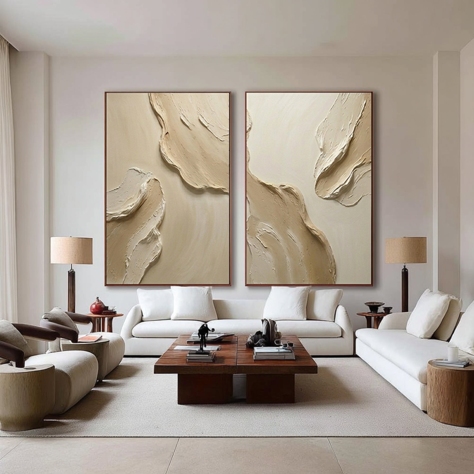 Large Hand Painted Textured Diptych Abstract Wall Art Neutral Tones | KeiraArt