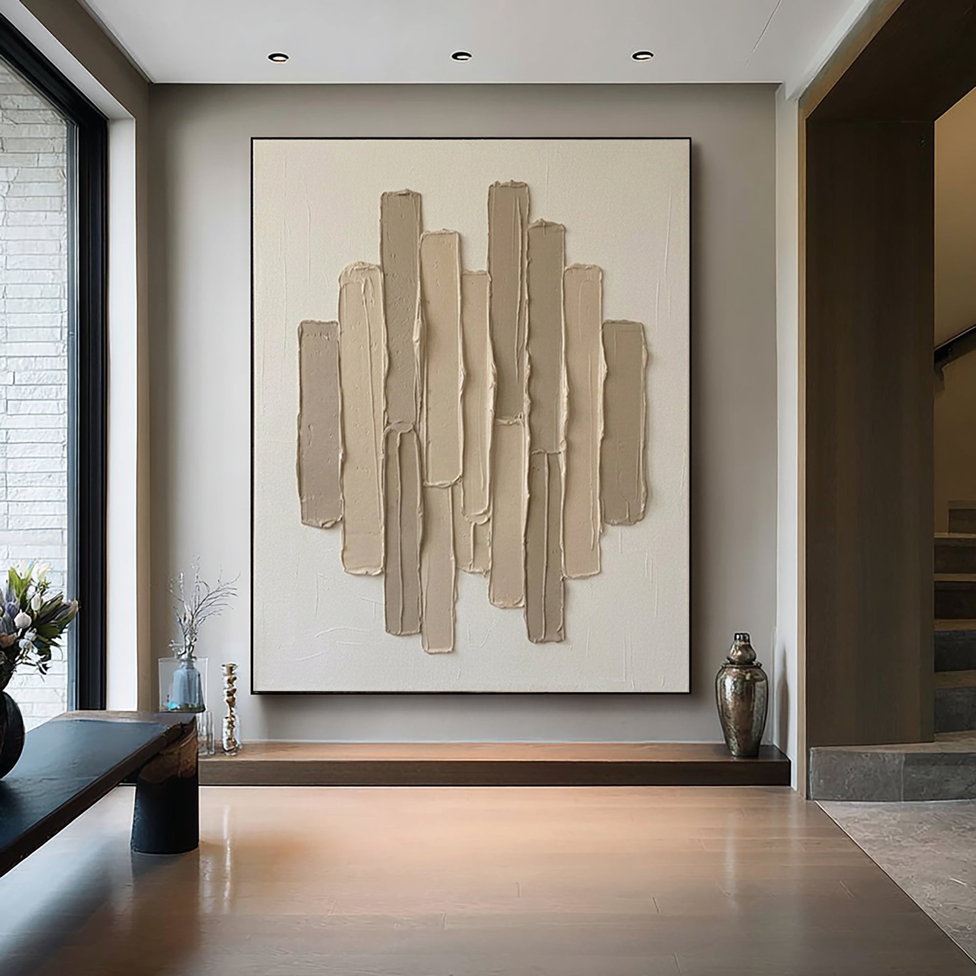 Large Beige Architectural Texture Canvas Art Modern Neutral Wall Decor