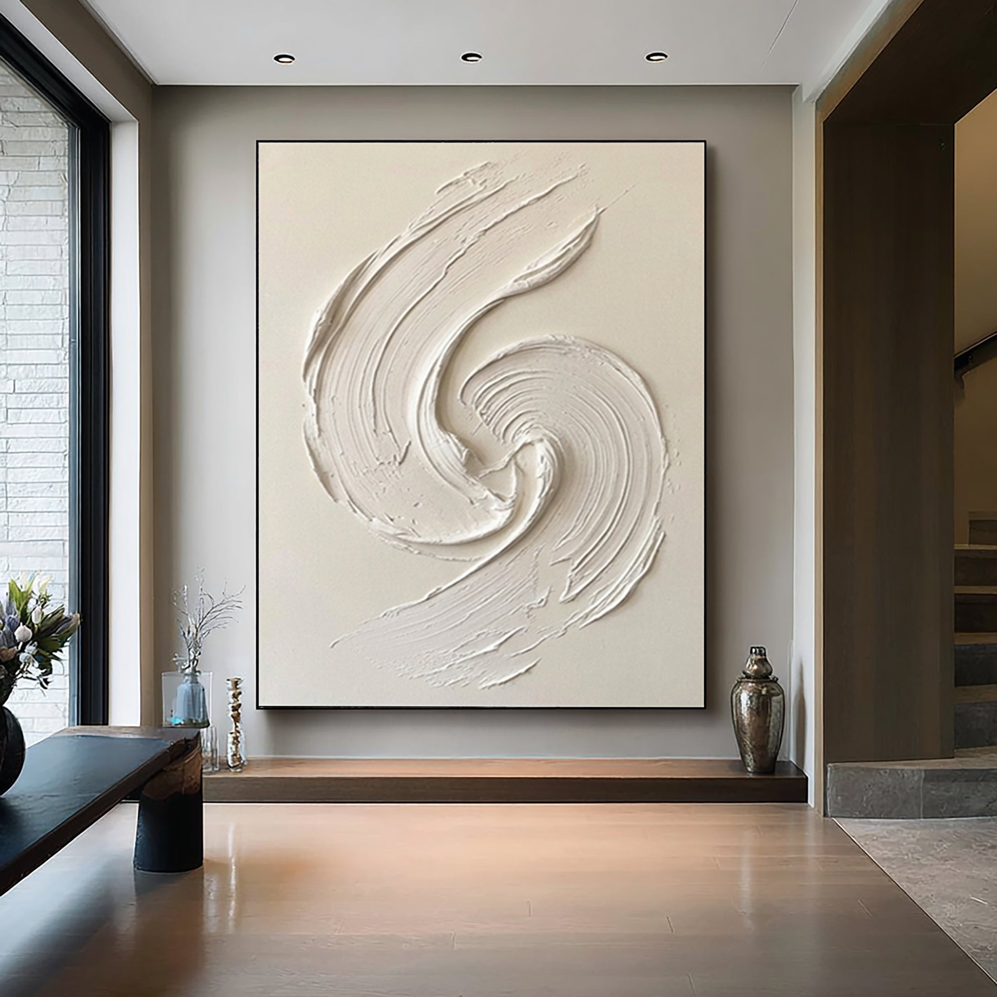 Large Sculptural White Relief Wall Art Handmade Texture Canvas 