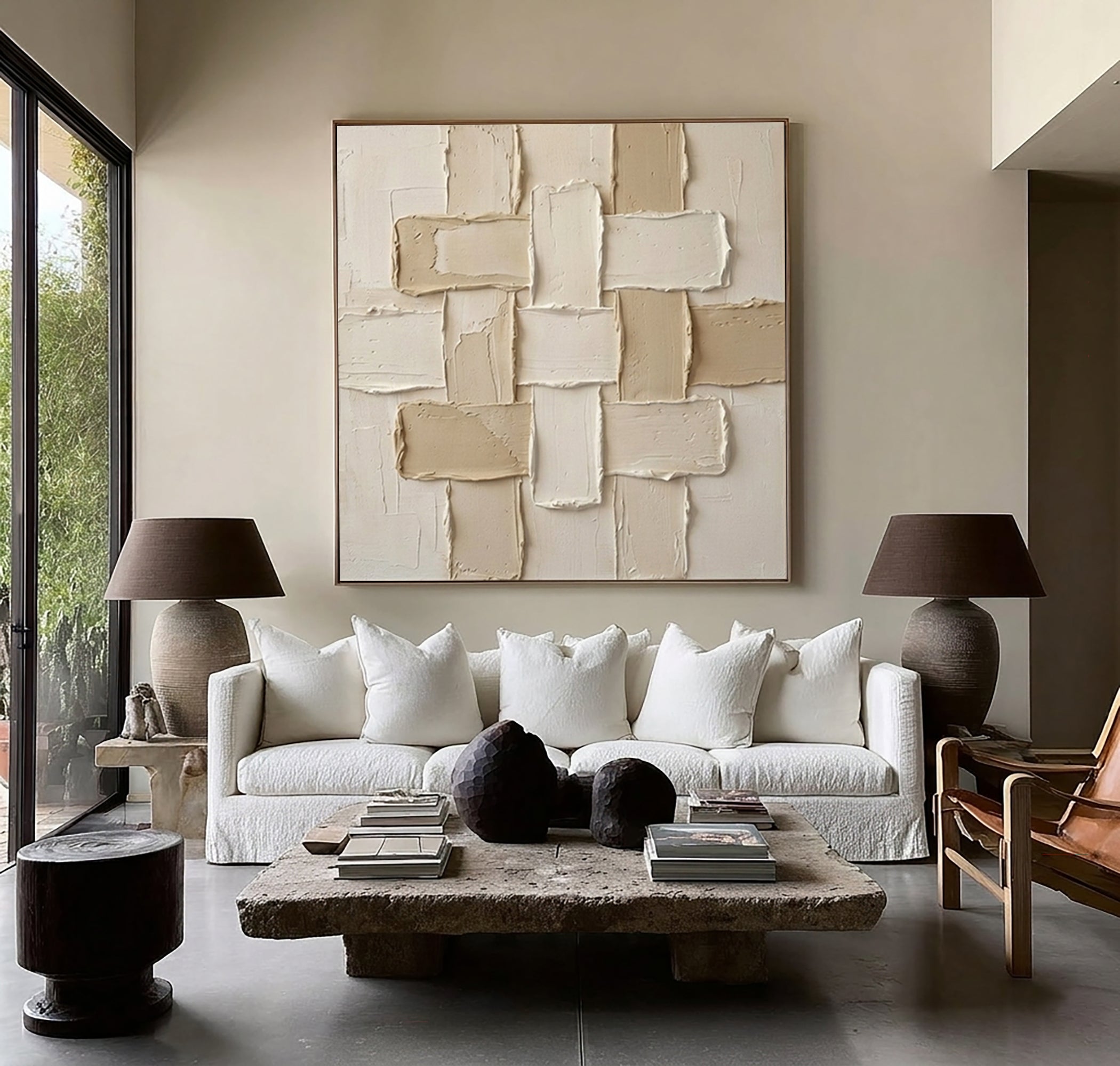 Large Modern Woven Relief Wall Art Neutral Abstract Painting