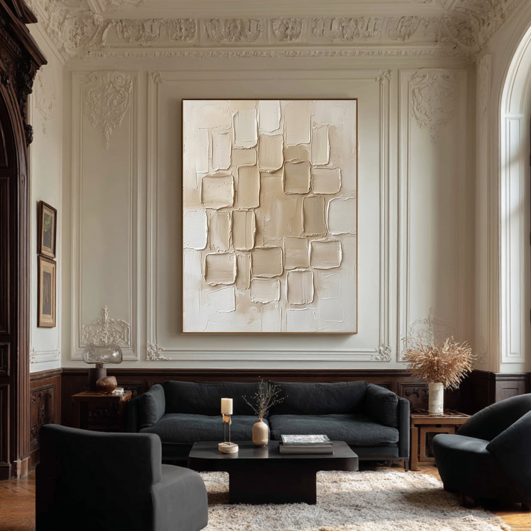 Large Neutral Cluster Textured Canvas Art Organic Modern Wall Decor