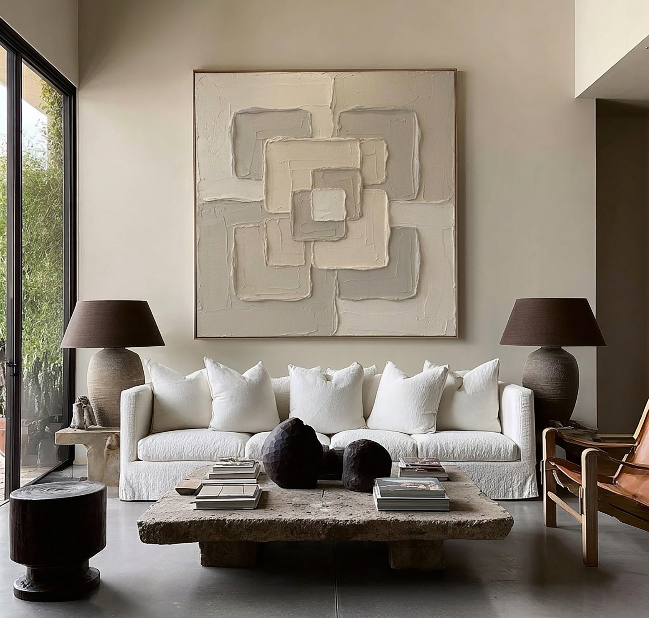 Large Infinite Connection Wall Art Neutral Sculptural Painting 