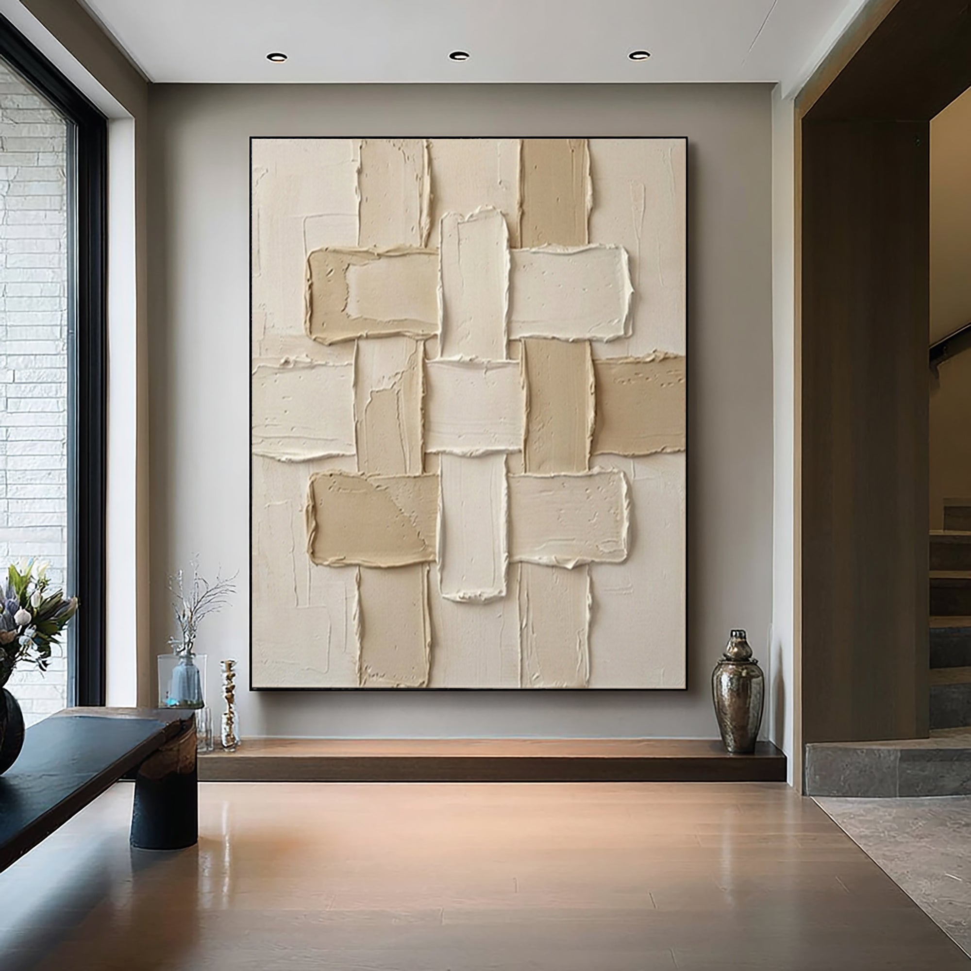 Large Architectural Textured Canvas Art Hand Painted Neutral Wall Decor 