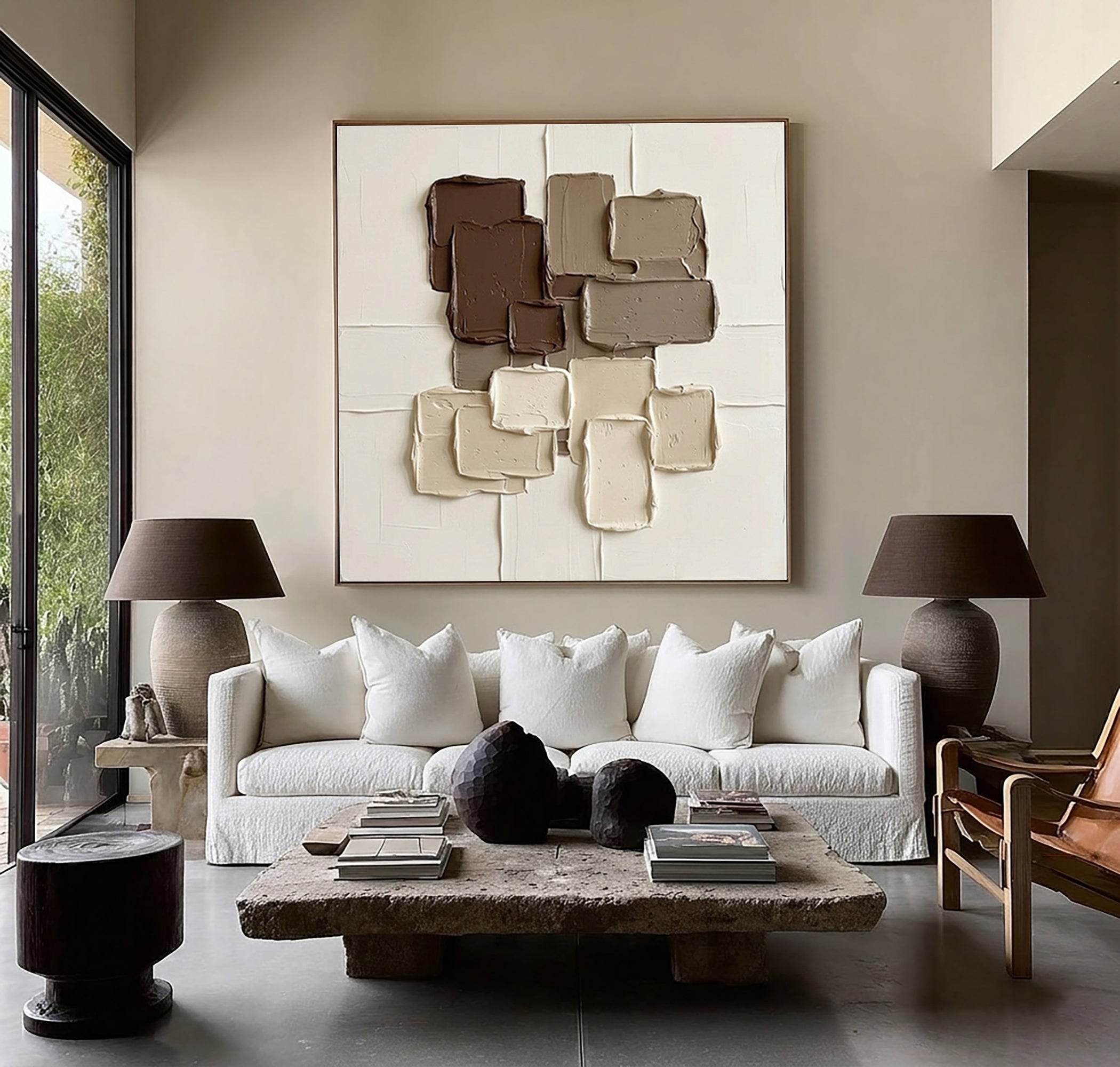 Large Mocha Relief Composition Wall Art Contemporary Neutral Painting