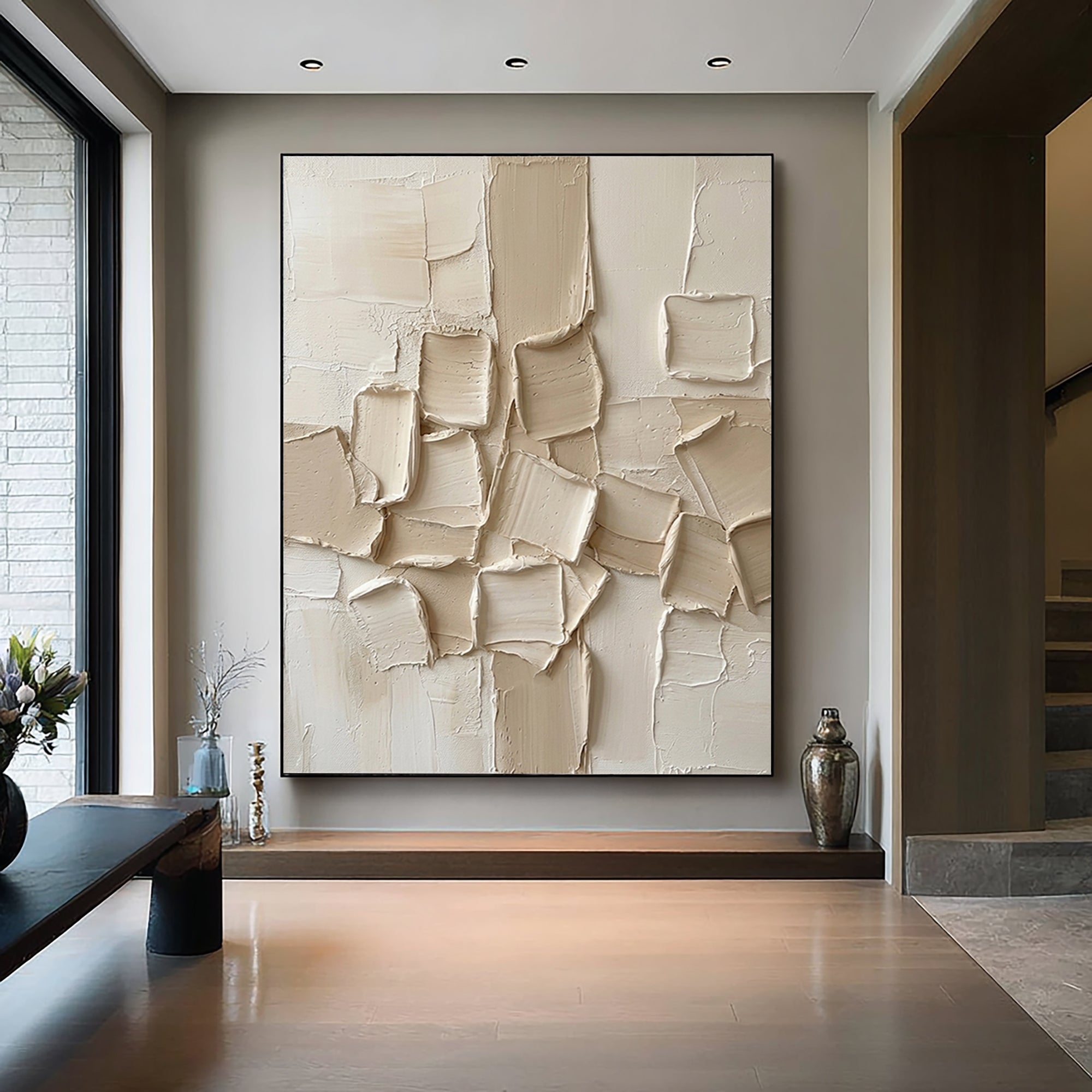 Large Beige Impasto Wall Art Contemporary Textured Painting
